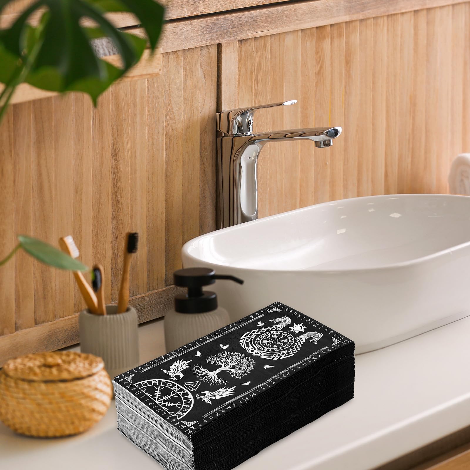 JarThenaAMCS 100 servilletas de papel desechables con diseño de árbol de la vida vikingo, diseño de cuervo y casco de asombro, servilletas de papel para baño, vacaciones, fiestas, suministros de mesa