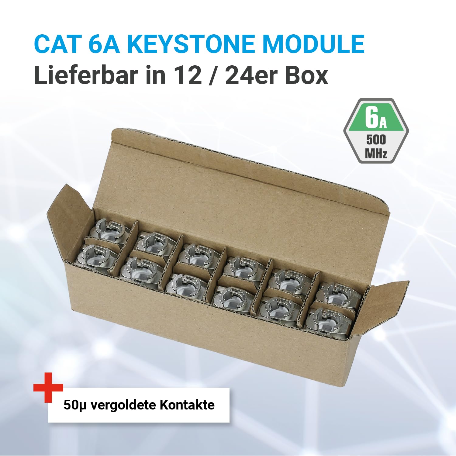 AIXONTEC 24 Port 19 Zoll 1 HE Patchpanel Patchfeld als Set 24x RJ45 Keystone Module Cat.6A Werkzeuglos Buchse Ethernet LAN Verbinder für Cat.7 Cat.6 Schwarz Kabelmanagement Netzwerkabel LAN Kabel