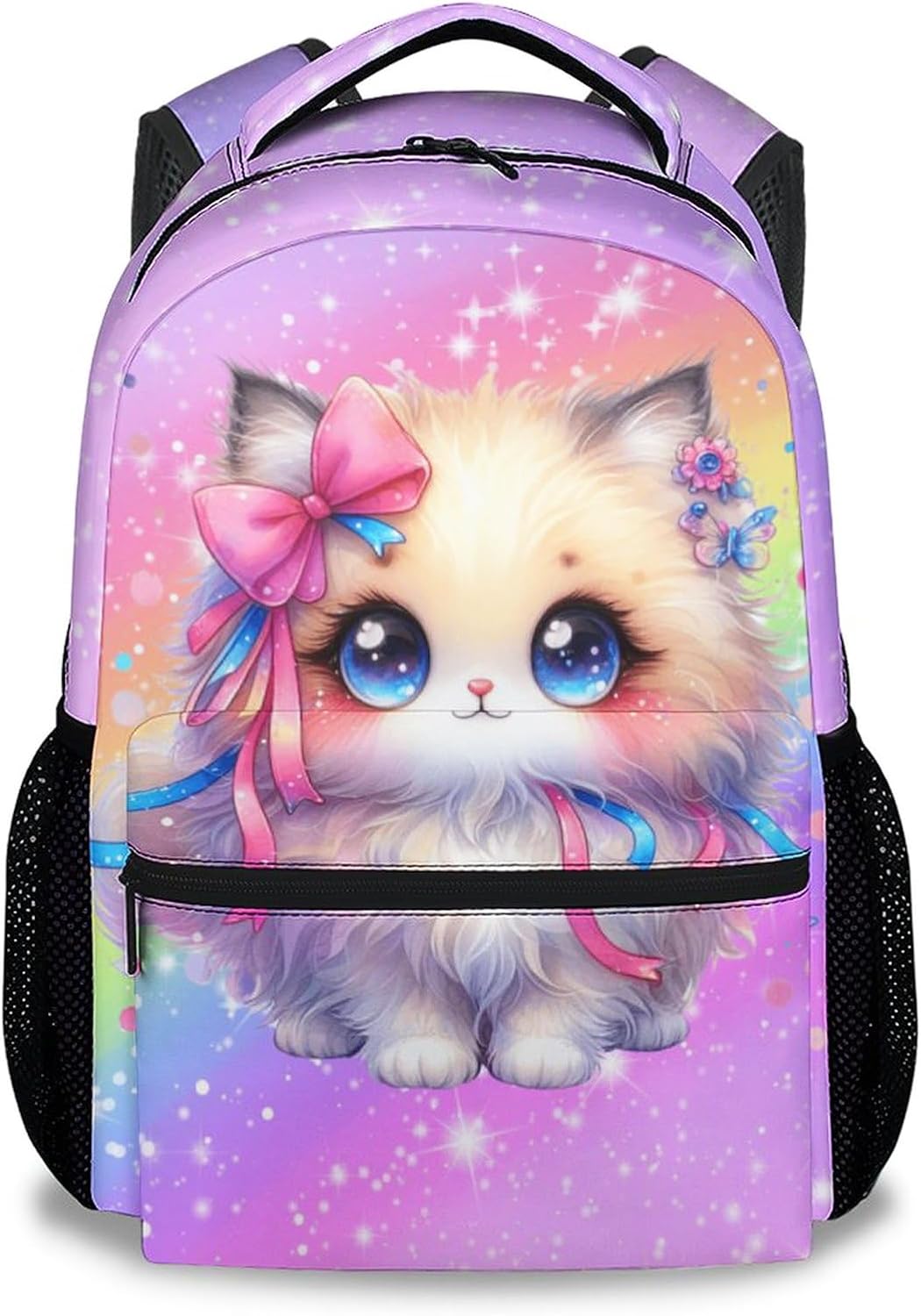 School Backpack for Girls, Cat Backpack for Kids, 17" Cute Rainbow Bookbag for Toddler, School Bag for Preschool Kindergarte Elementary