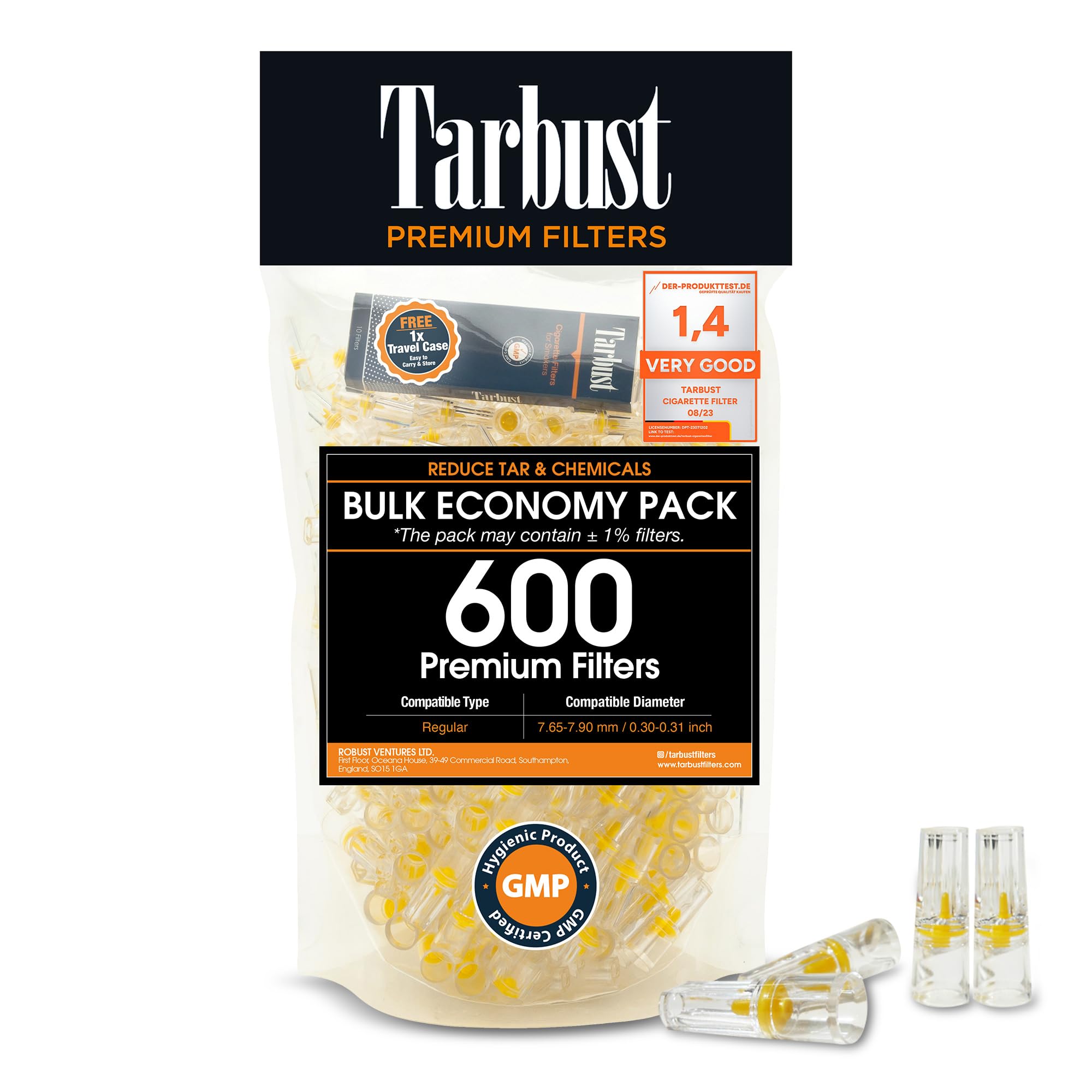 Tarbust 600 Filtre Cigarette Anti Goudron et Nicotine pour Tailles Régulières et King size, 600 par Paquet, Filtre Anti Goudron, Embout Cigarette Tabac, 8 mm