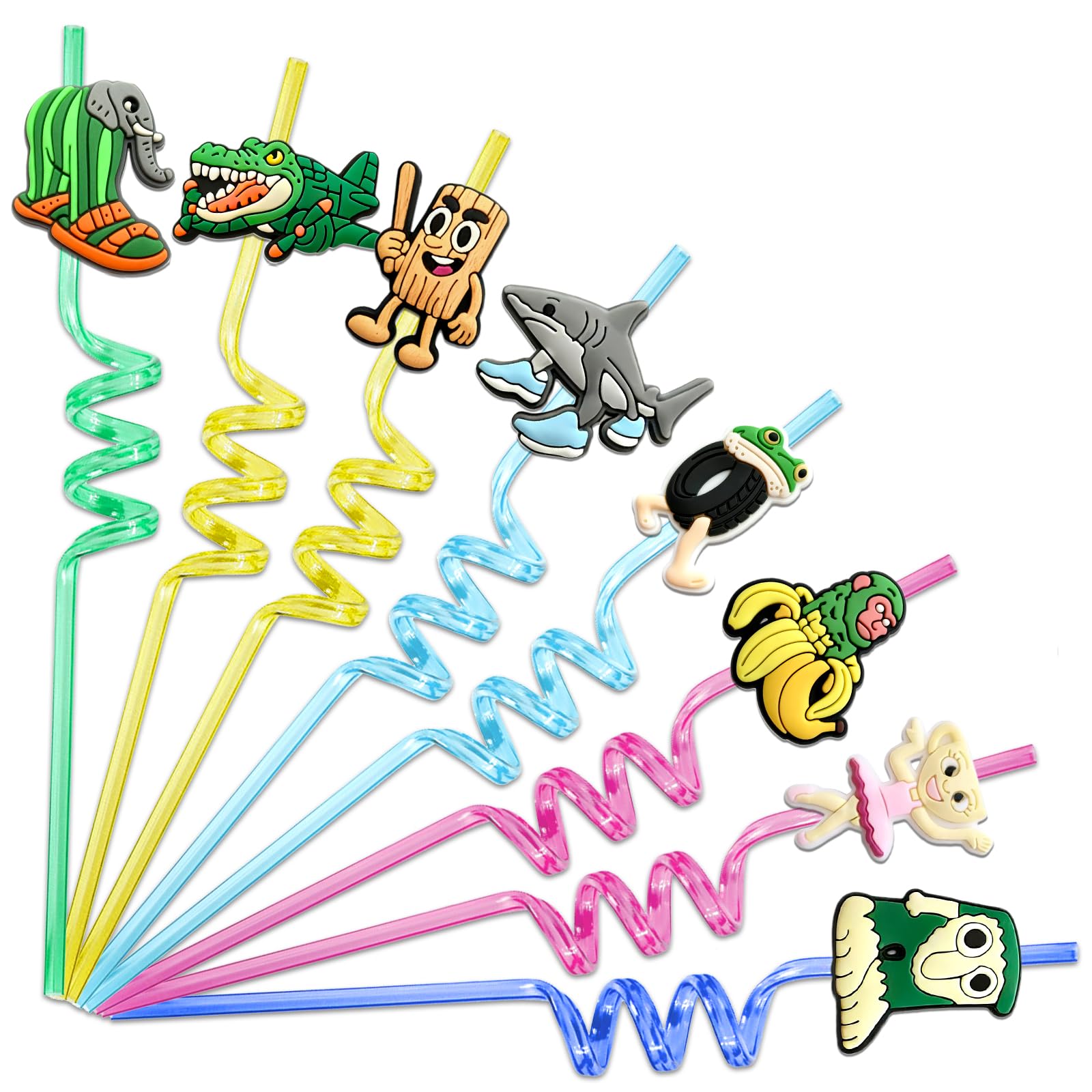 24 Pcs Italian Brainrot Reusable Drinking Straws Plastic Silly Crazy Cocktail Straws Brainrots Birthday Decorations Party Supplies