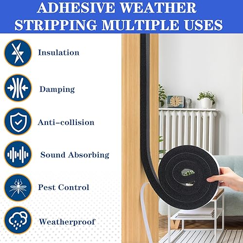 Miniatura 4 de Pangda Burlete de espuma adhesiva de 65 pies, cinta de espuma autoadhesiva de alta resistencia para puertas de aire acondicionado de 1 x 1 pulgada