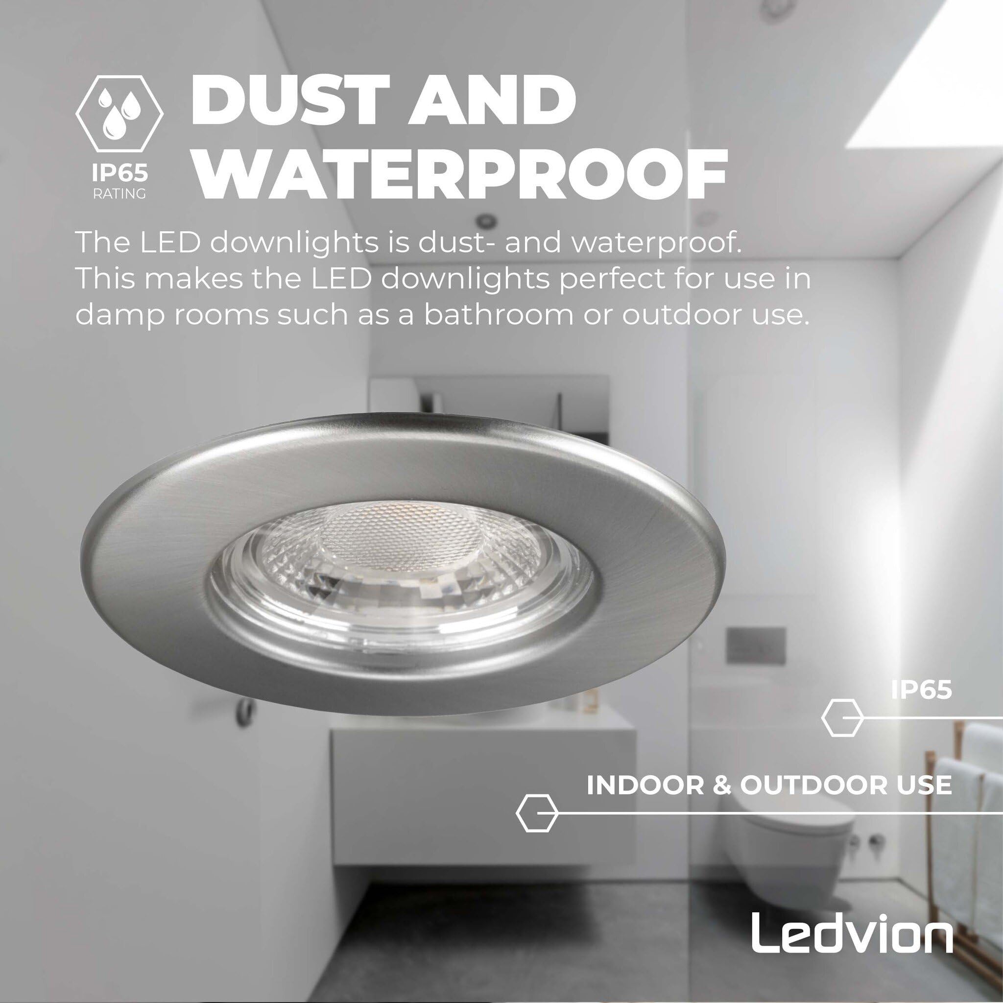 Ledvion 6 pezzi faretto LED 5W bianco caldo impermeabile IP65 dimmerabile | Foro di incasso Ø84mm; Impermeabile per bagno doccia e ambienti umidi interni; Sorgente LED integrata inclusa