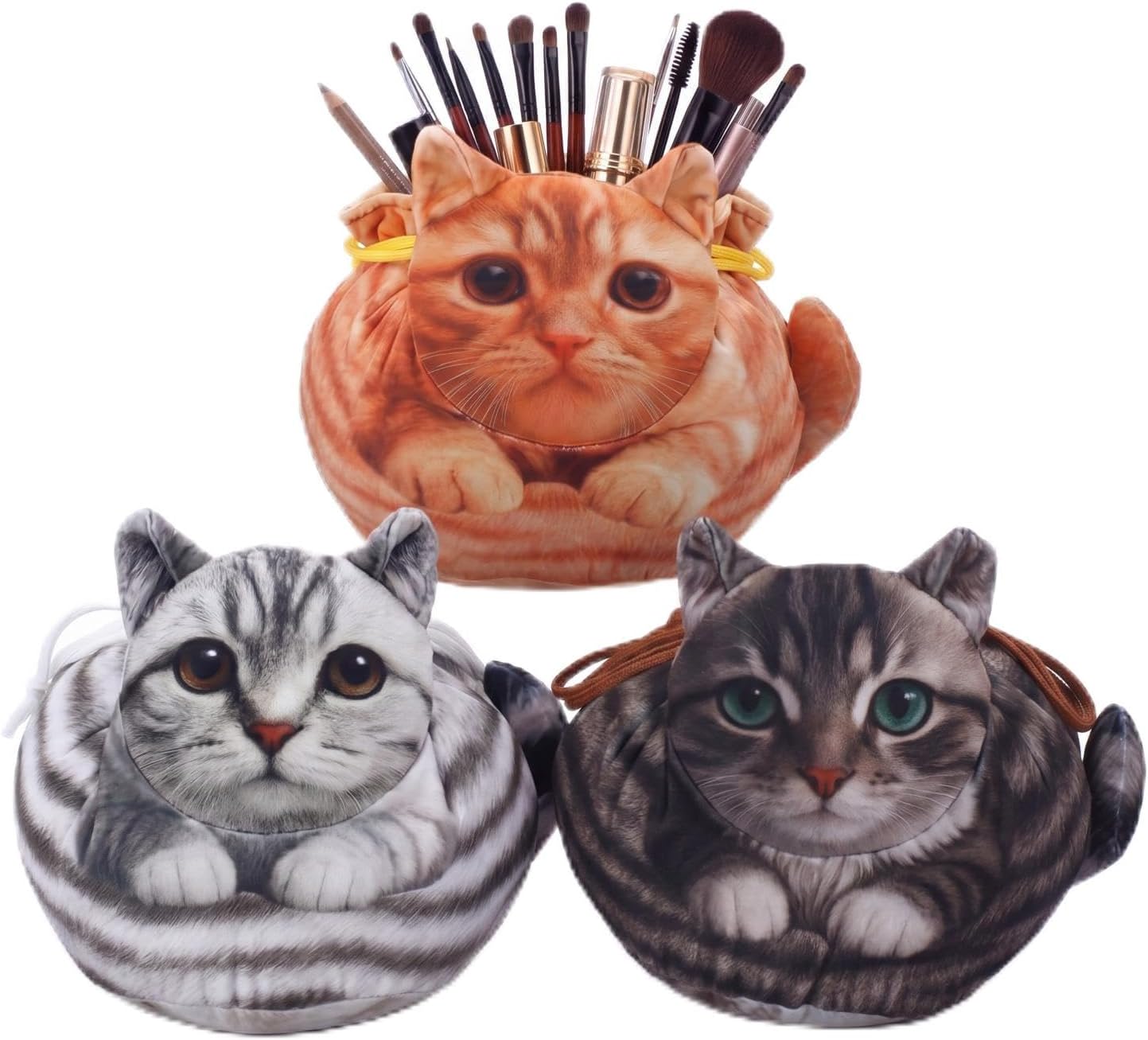 Tallew 3 Pcs Cat Drawstring Makeup Bag Large Capacity Cute Funny Cat Gifts Dormitory Cosmetic Bag for Women Portable Travel Pouch Toiletry Organizer for Birthday Gifts for Cats Lovers