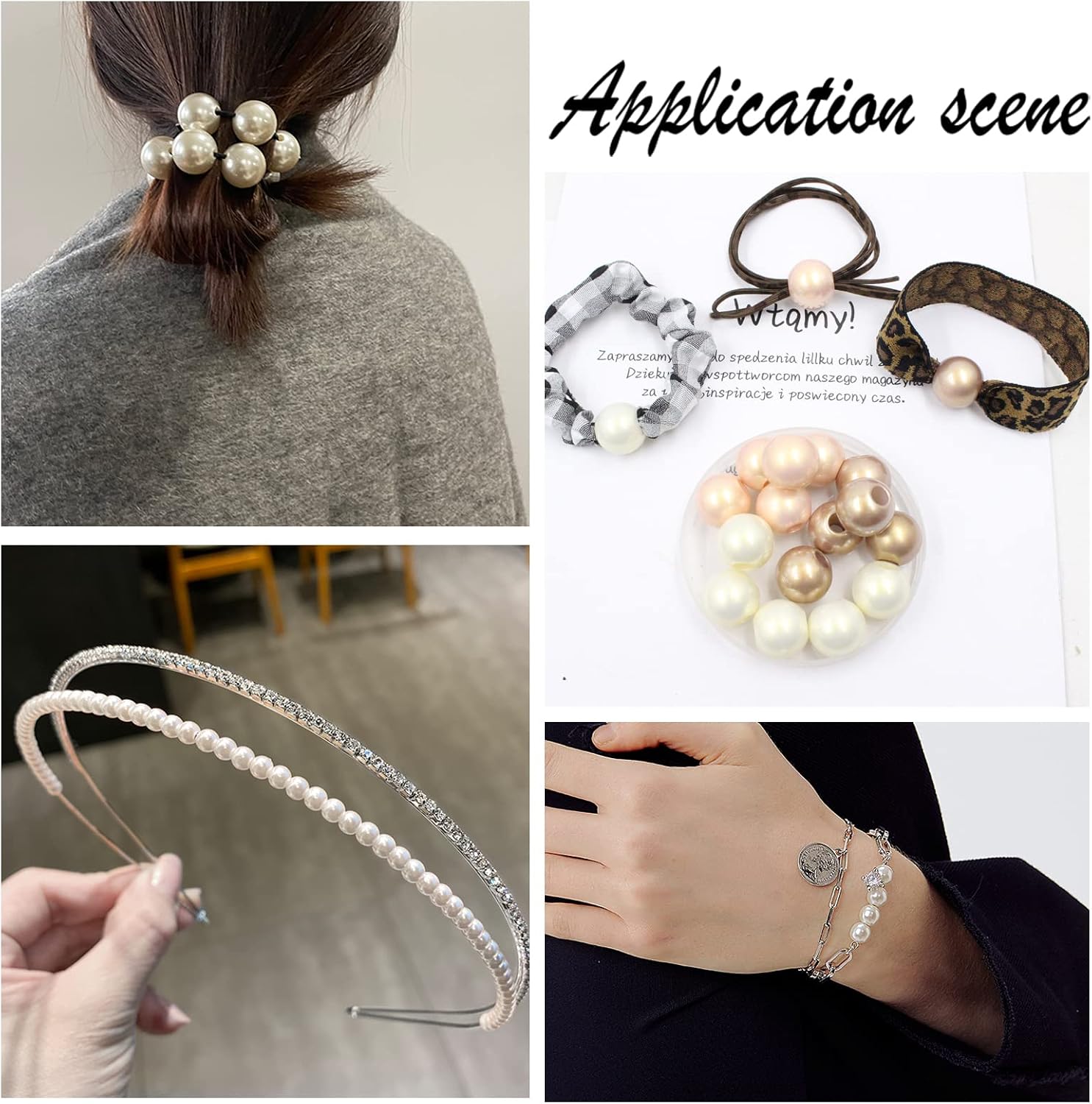NBEADS 200 Pcs Acrylic European Beads, 8/10mm Imitation Pearl 4/5mm Large Hole European Beads Rondelle Spacer Beads for Jewelry Making