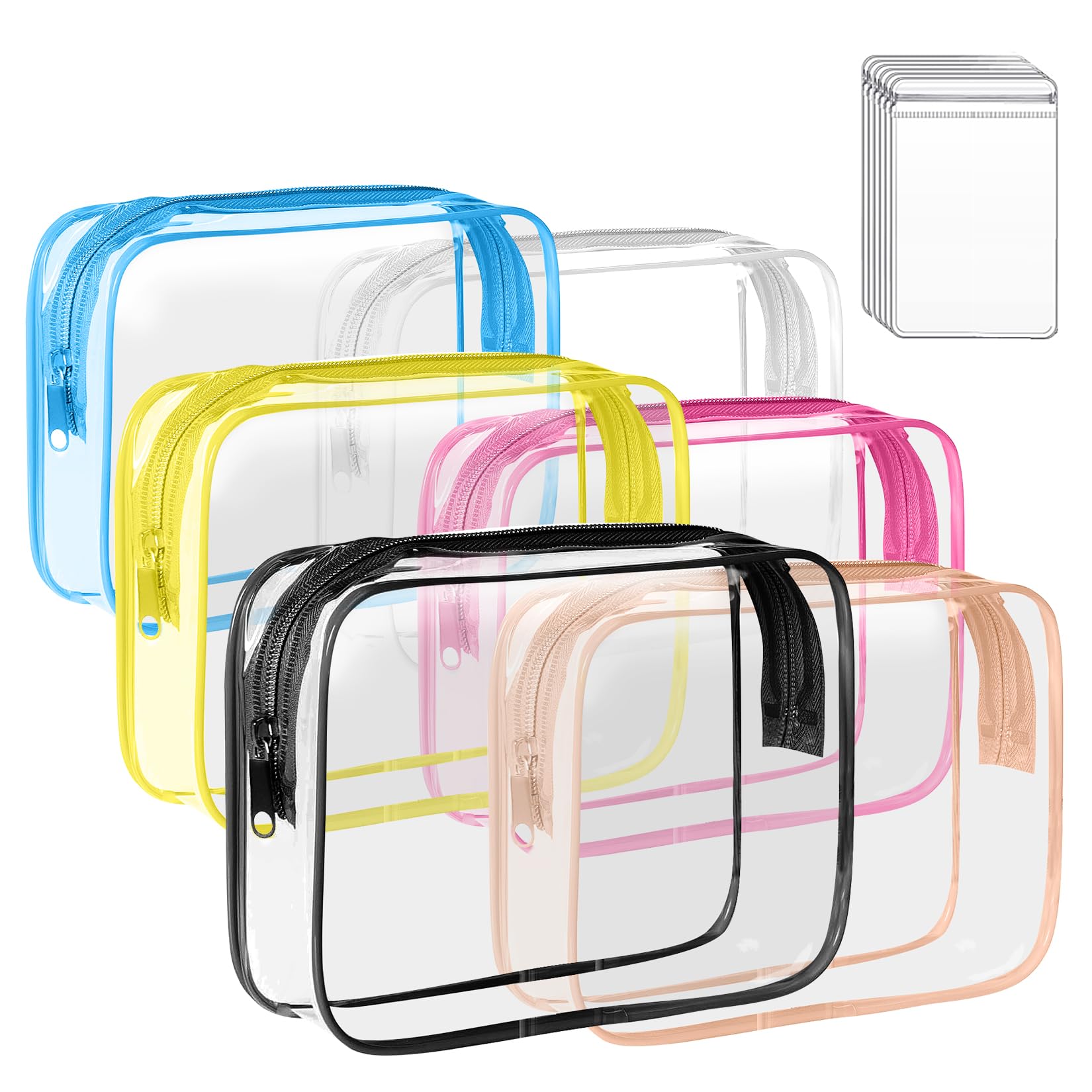 Clear Travel Toiletry Bag Clear Makeup Bag with jewelry bags, Cosmetic Toiletry Bag - TSA Approved Clear Makeup Organizer for Travel, Quart Size Bag Carry on Airport Airline Compliant Bag, 6 Color