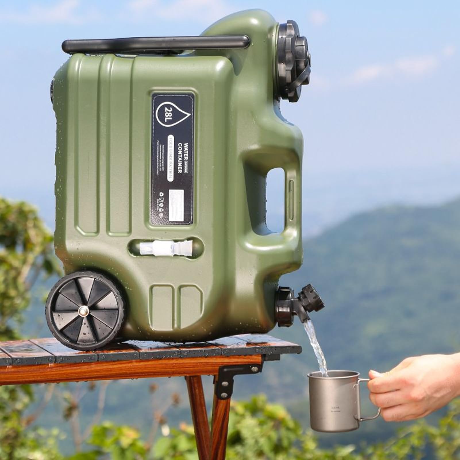 Contenedor De Agua con Ruedas 28 litros Portátil con Asa Plegable