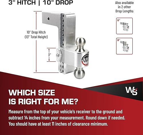 Miniatura 5 de Weigh Safe Enganche de remolque de 180 grados, enganche de remolque ajustable para remolque, compatible con receptores de 3 pulgadas, caída de 10