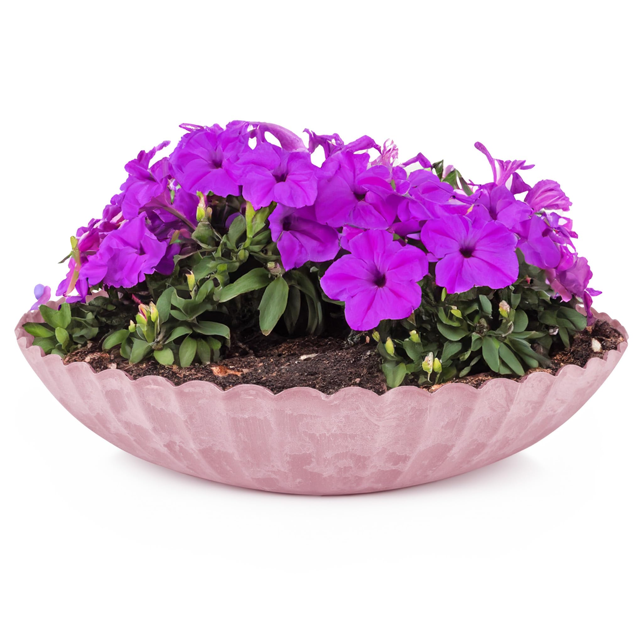 matches21 HOME & HOBBY Gewellte Pflanzschale für draussen in 35 x 9 cm alt-rosa marmoriert als wetterfeste Blumen-Schale