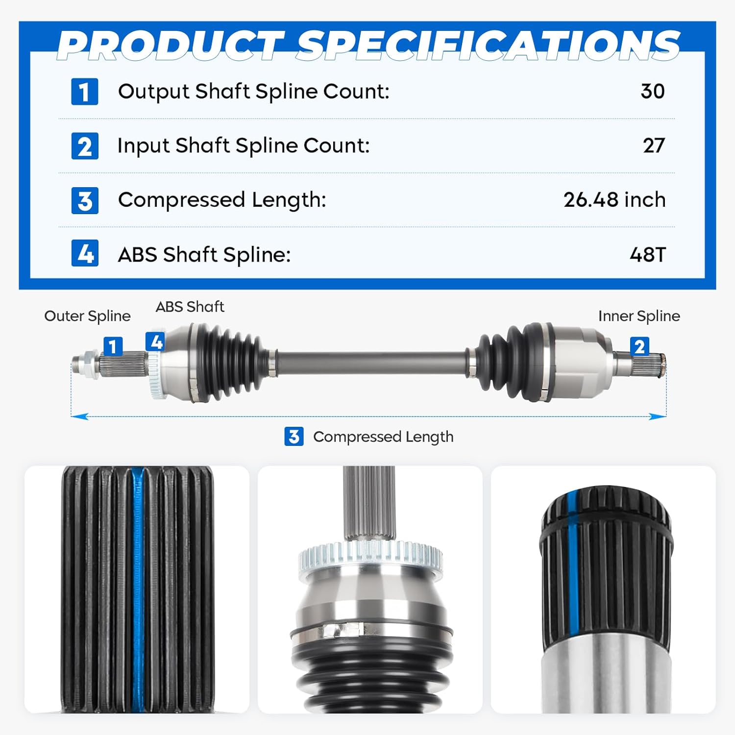 TadaMark Front Left CV Axle Shaft Assembly Fit for Hyundai Sonata 2.4L 2015-2019, Fit for Kia Optima 2.4L 2016-2020, L4 Gas Only, Driver Side, for 66-3829
