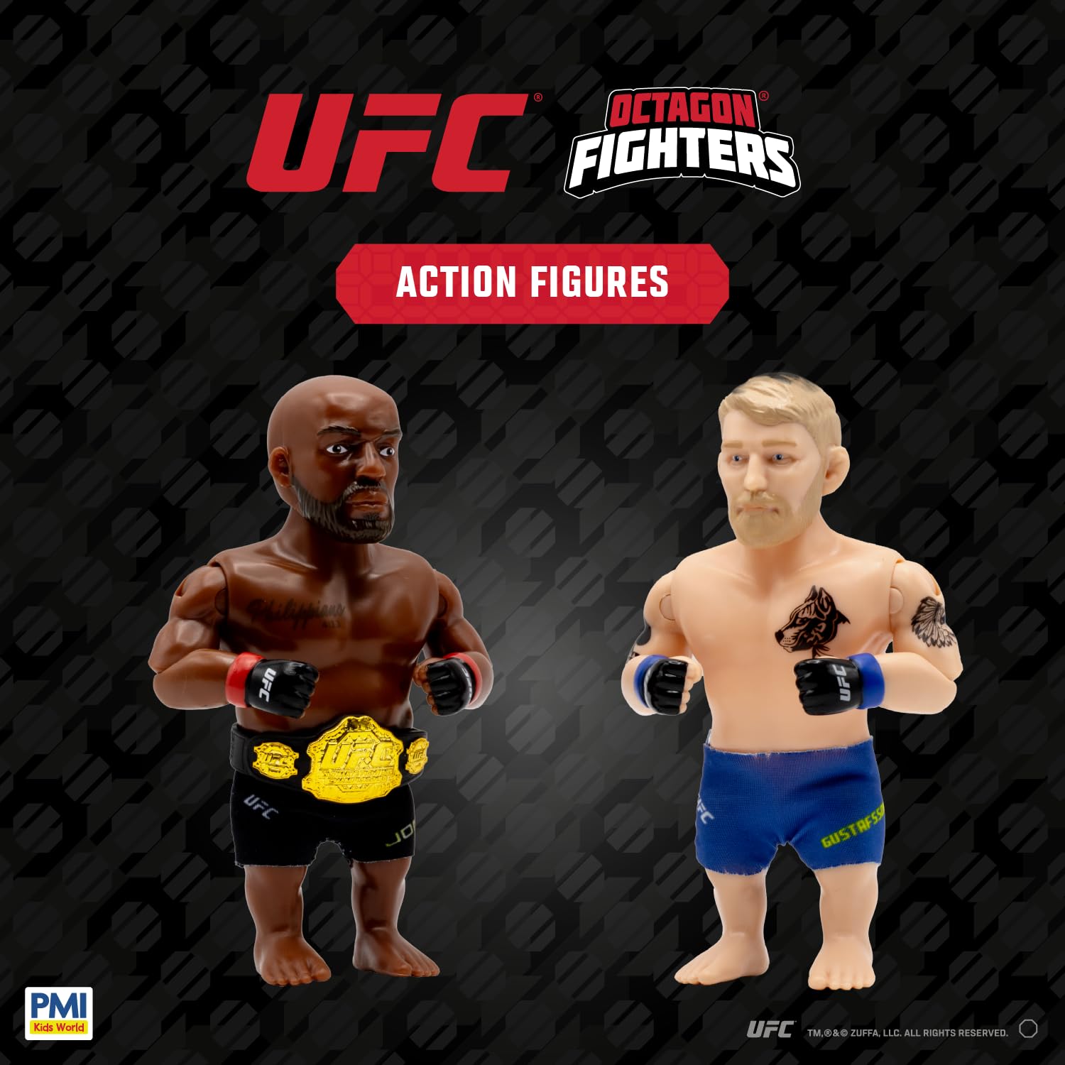 P.M.I. UFC - Action figure articolate da 11,4 cm, confezione da 2 pezzi misteriosi, include 2 combattenti, accessori e cintura da campionato, collezione ufficiale UFC di PMI, casuale 1 su 3