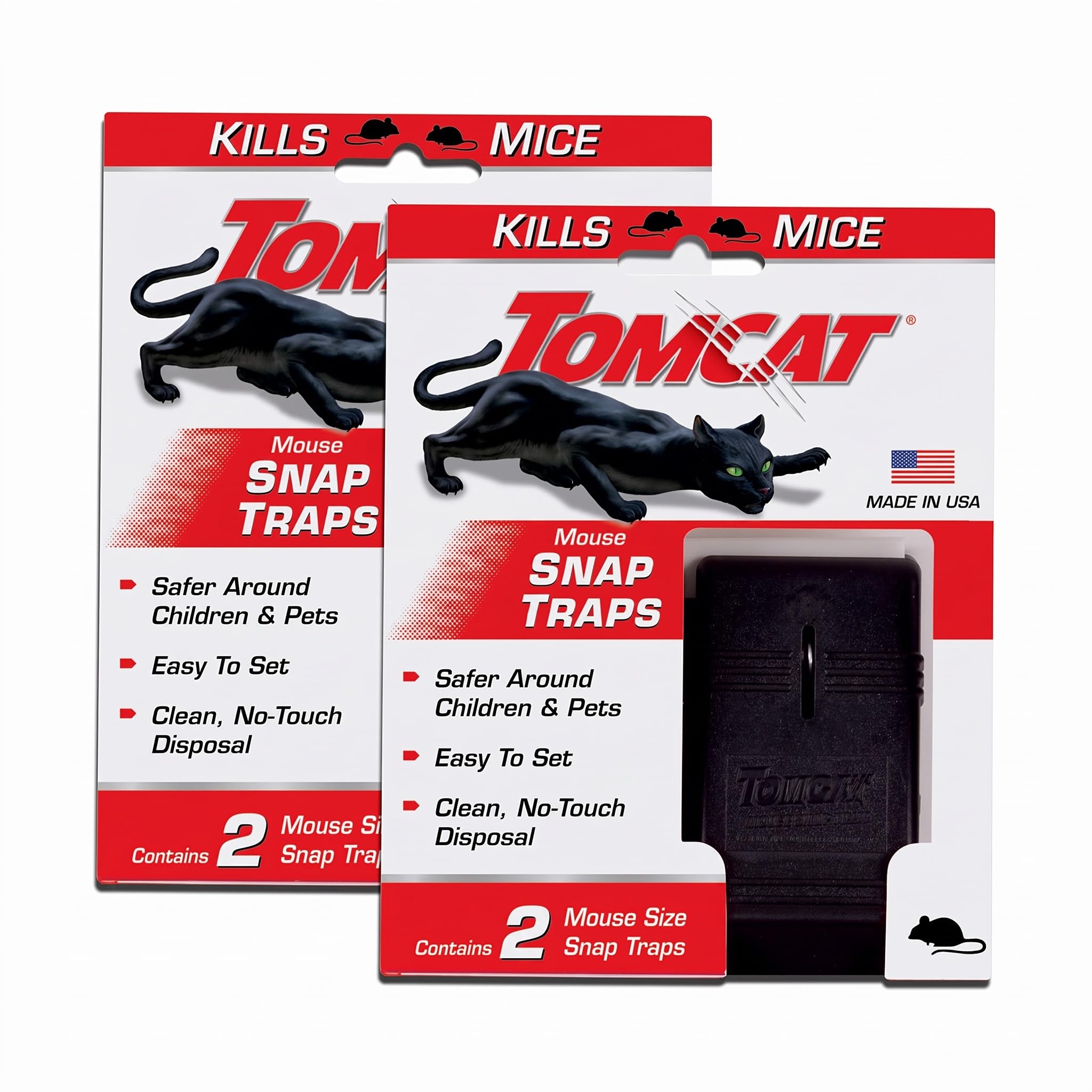 Tomcat Mouse Snap Trap, Effectively Kills Mice for Clean, No-Touch Disposal, 4 Traps (Pack of 2)