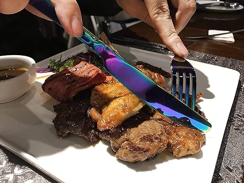 Miniatura 7 de Rainbow - Juego de cubiertos coloridos de acero inoxidable, juego de vajilla de colores para 8, juego de cubiertos de 40 piezas para 8, juego de