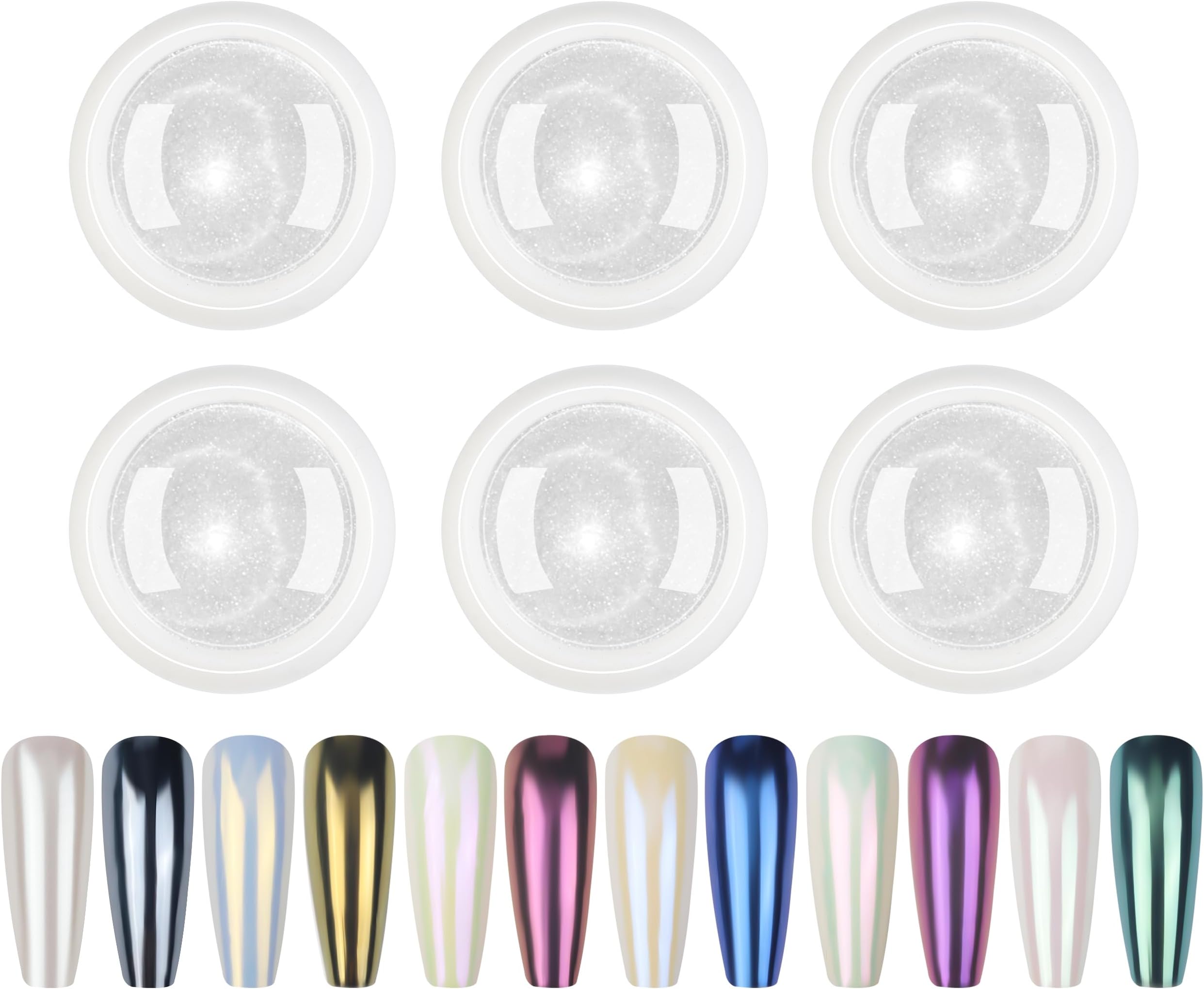 6 Colors White Pearl Chrome Nail Powder BISHENGYF - Aurora Metallic Mirror Effect Nail Chrome Powders Iridescent Shell Powder Glitter Nail Art Pigment Manicure for Nails (White Pearl)