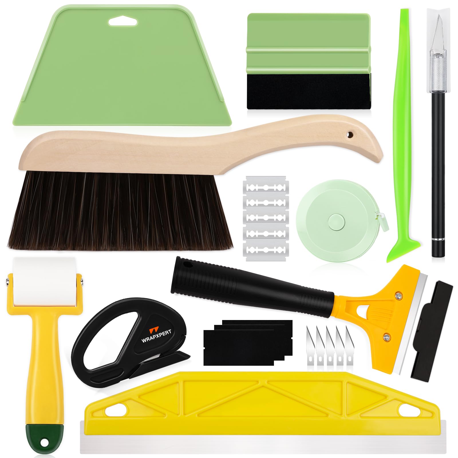 WRAPXPERT Wallpaper Smoothing Tools, Wallpaper Tools for Peel and Stick, with Smoothing Brush, Smoother Squeegees, Wall Paper Kits for Adhesive Contact Paper, Backsplash Tile, Countertop Film Applying