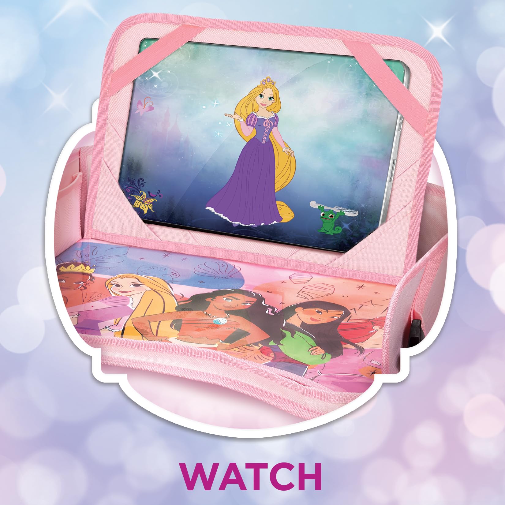 Disney Princess Bandeja de viaje para niños, bandeja de asiento de coche para niños, bandejas de coche para niños, artículos esenciales y actividades de viaje por carretera