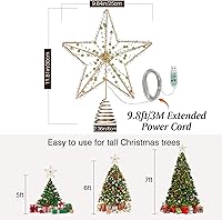 Vista 4 de Lewondr Estrella de Navidad para Árbol, Control Remoto USB 30 cm de Diámetro con Luces y Perlas, Temporizador de 6H, Decoración para Árbol