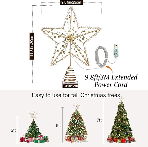 Miniatura 4 de Lewondr Decoración para árbol de Navidad, con control remoto por USB, 11.8 pulgadas, con luces y cuentas, temporizador de 6 horas, decoración de