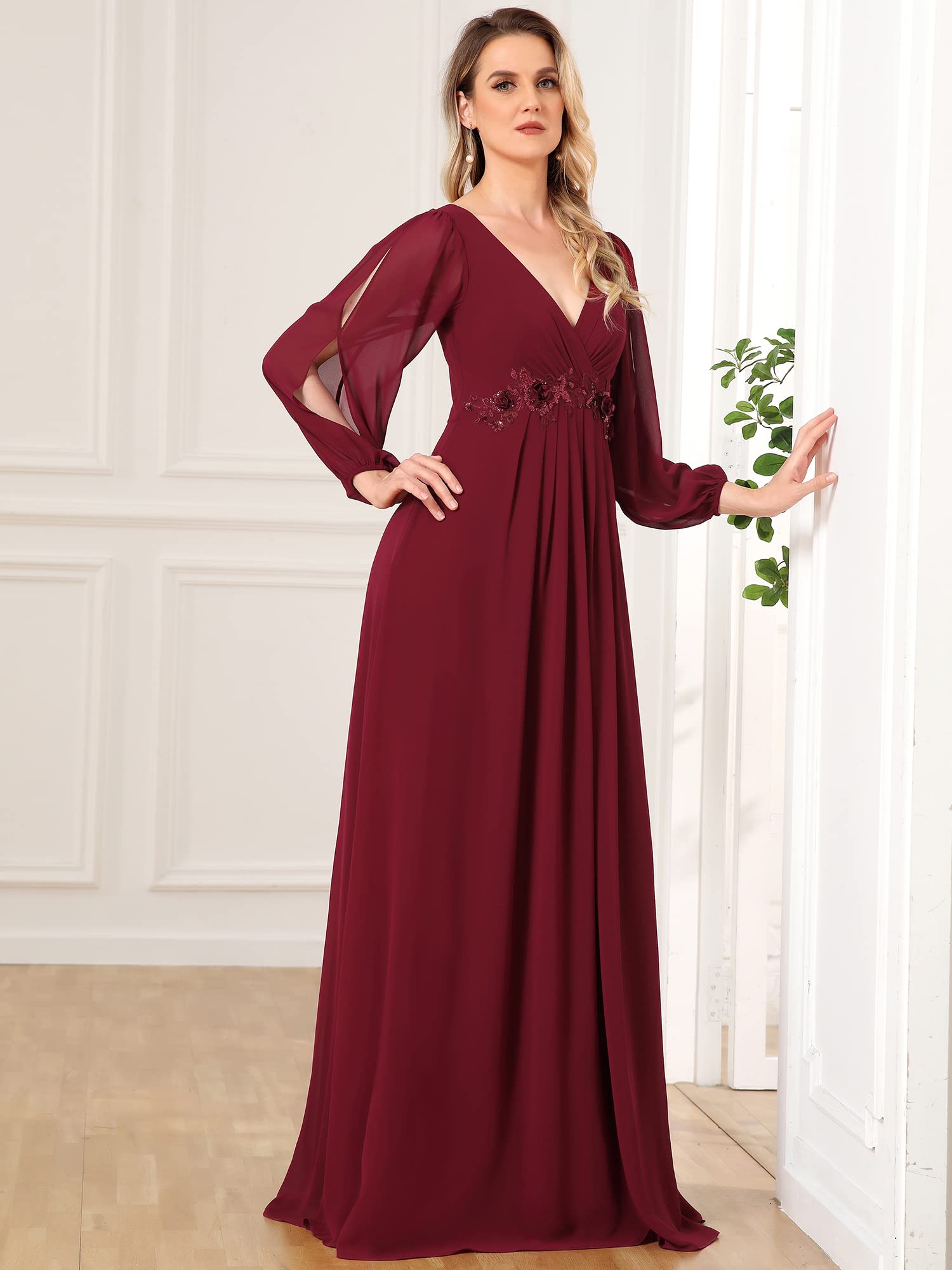 Ever-Pretty Vestito da Cerimonia Elegante Linea ad A Scollo a V A Abiti da Sera 00461 Borgogna 52