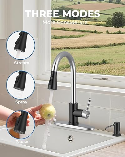 Vista 86 de WEWE grifo de cocina de una sola manija, de arco alto, extraíble, níquel pulido, grifos para fregaderos de cocina de una sola palanca, de acero