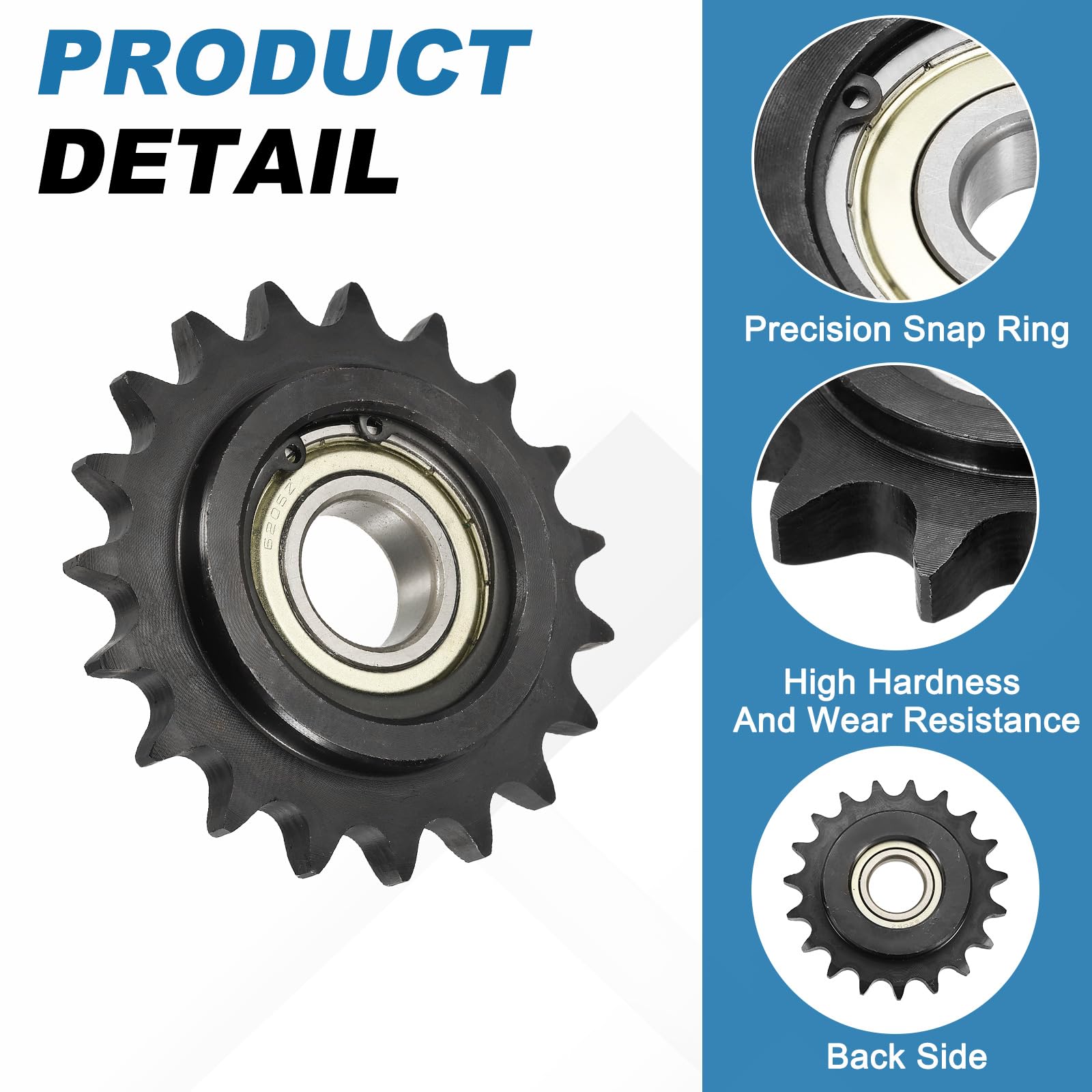 uxcell 2 piñones tensores de cadena de rodillos #50, tipo C de 25 mm, paso de 5/8 pulgadas, tensor de 19 dientes, acero 1045 con acabado de óxido negro con inserto de rodamiento único para cadenas