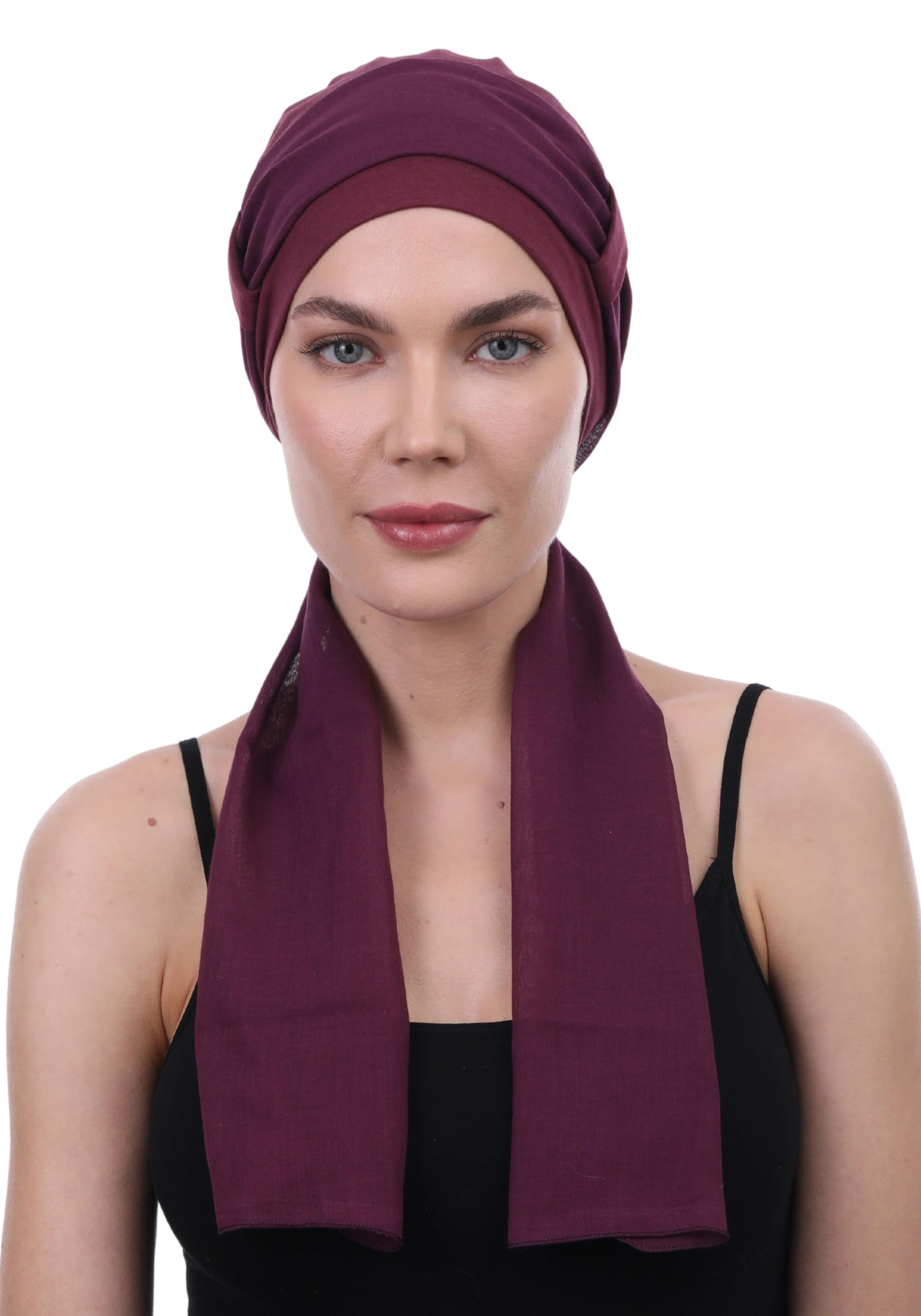 Deresina EmpowerWrap Headscarf for Women — Bamboo Cap with Scarf for Hair Loss, Breathable Chemo Headwear for Sensitive Scalps, Full Coverage, One Size (Mulberry Plain Scarf)
