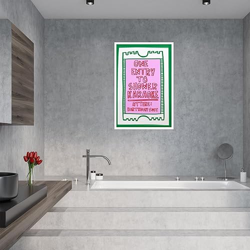 Miniatura 2 de Divertida impresión artística de pared de baño, póster de karaoke para ducha, decoración retro de baño, ilustración de dibujos animados rosa y