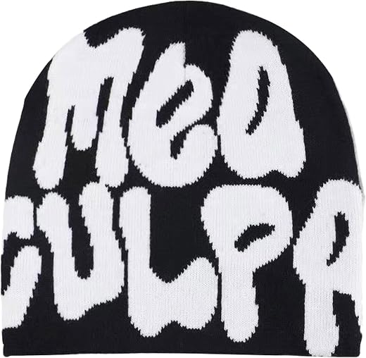 Beanie Y2K MEA Culpa Beanie Cool Knitted Beanies with Graphic Warm Winter Hat for Women Men