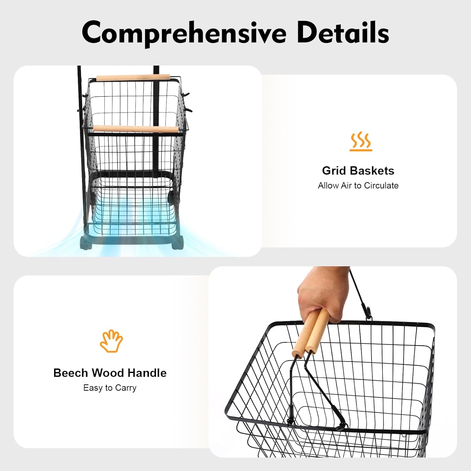 2 Tier Metal Laundry Basket with Wheels, Removable Laundry Storage Sorter Rack with 2 Tier Hollow-out Storage Hamper for Bedroom, Balcony, Dining Room, Hotel