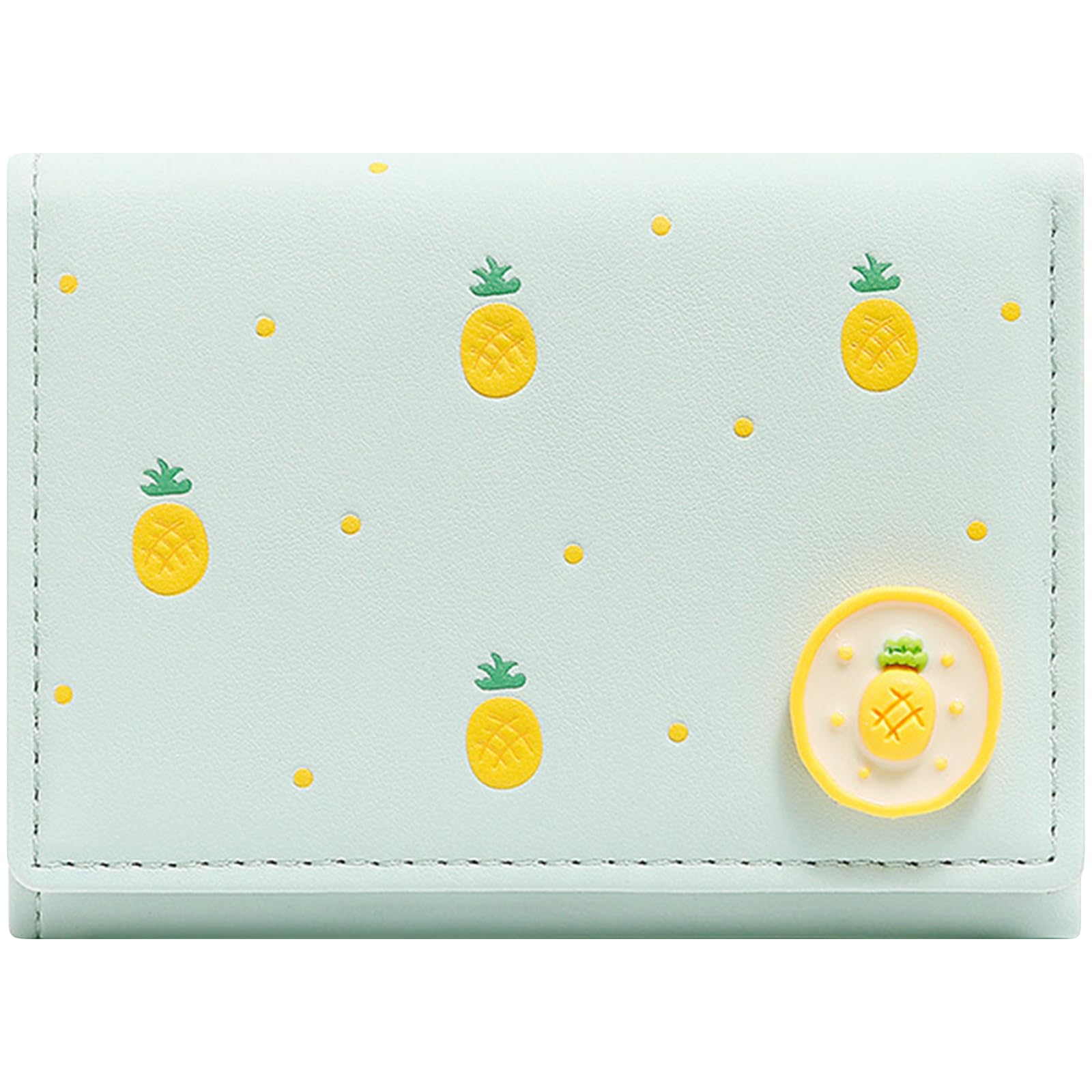 YINHEXI Wallet Women, Small Cute Womens Wallet with Fruit Pattern, PU Leather Trifold Card Holder with 7 Card Slots and ID Window (Green Pineapple)