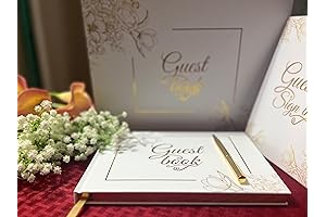 Signature Guest Book, 9x7inch Gold Hardcover Guestbook for Wedding, Party, Guest Sign in Book.