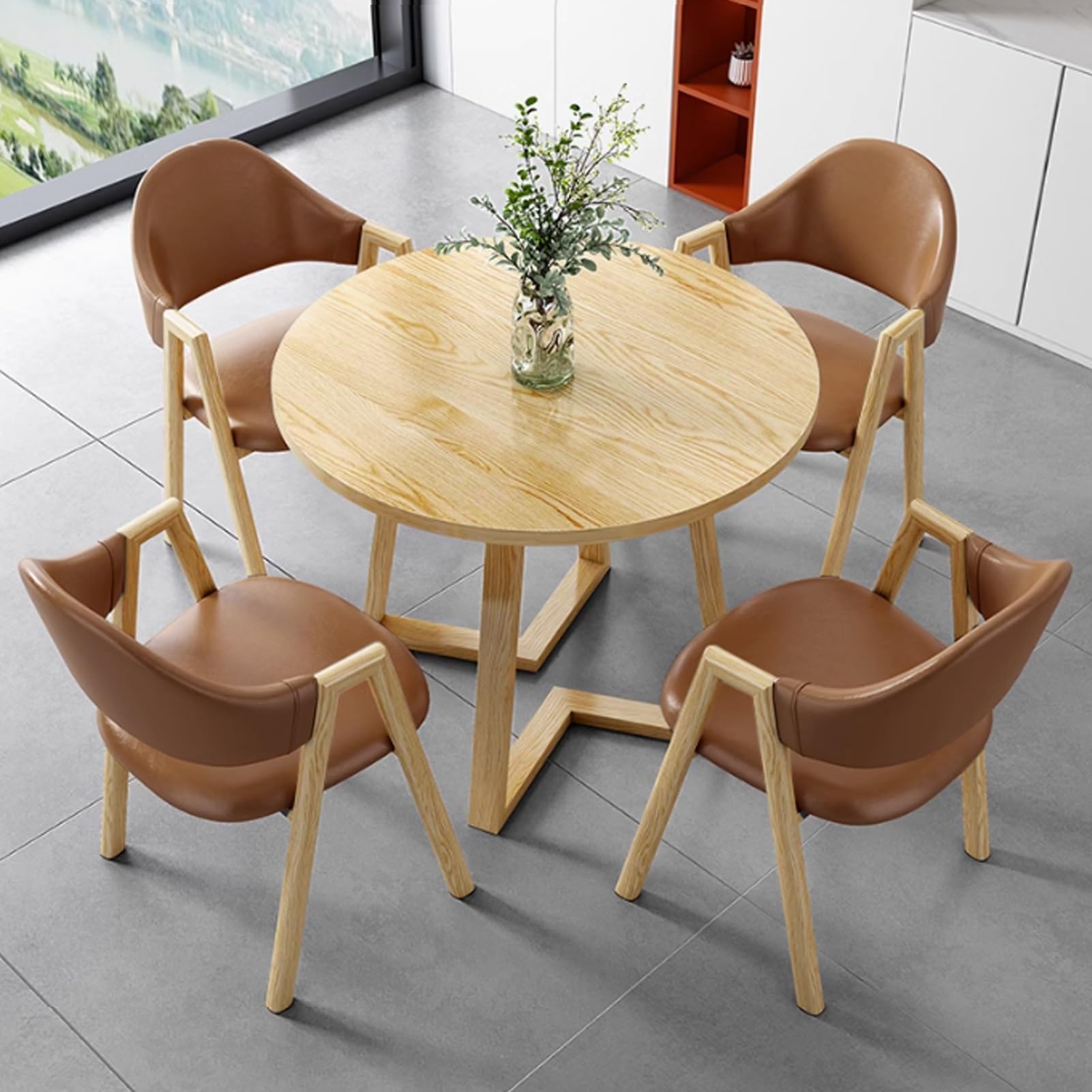Ensemble Table et chaises Rondes pour 4 Personnes, Pieds en métal Marron, Gain de Place, 90 cm (35,4 Pouces).