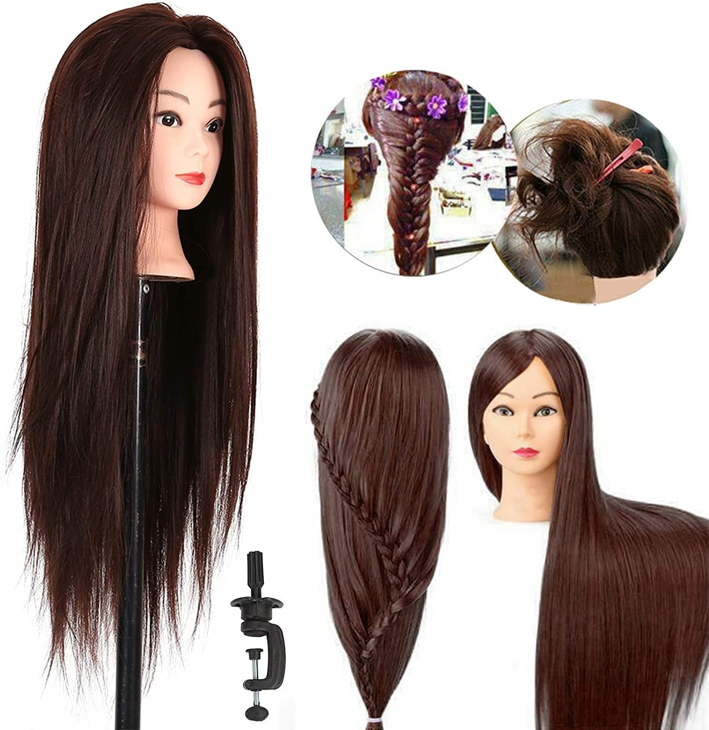 Trintion Frisierkopf Trainingsköpfe Übungskopf Friseur 24" Synthetik Haar Trainingskopf Frisurenkopf Puppenkopf Frisierkopf Halter mit DIY Haar Zubehör Styling Set