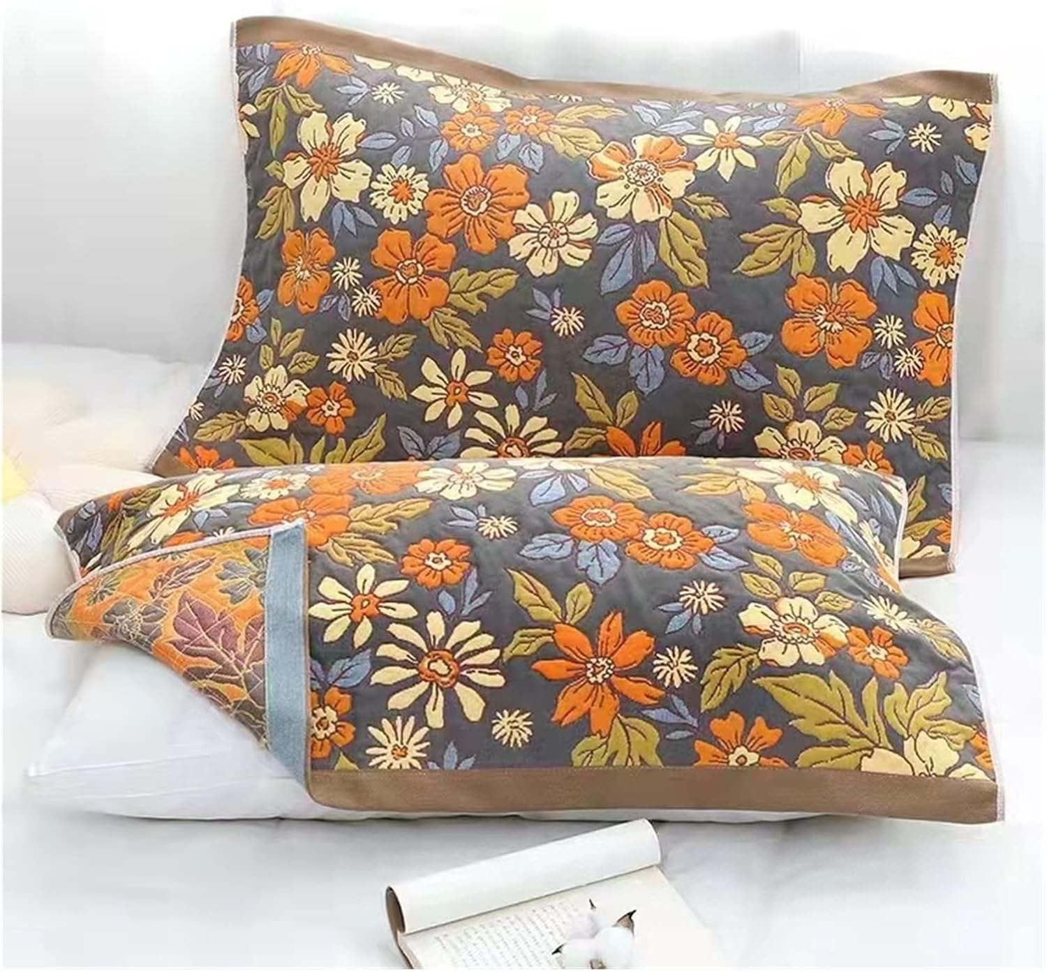 HBJWOV Cotton 5 Layers Thick Gauze Pillow Towel for Home Bedding Decorative Cushion Cover Super Soft Sets(Gray)