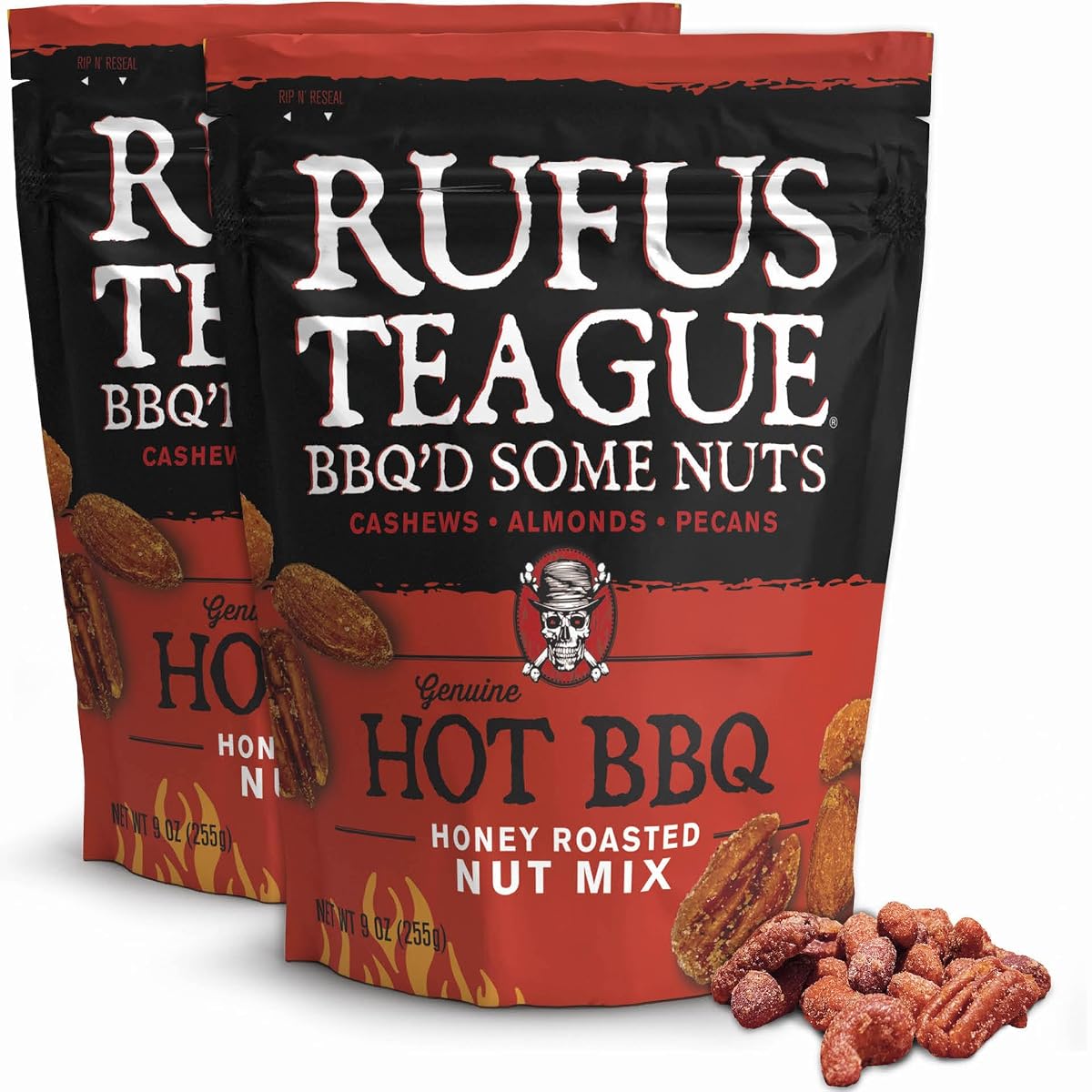 Rufus Teague Hot BBQ Honey Roasted Nuts Mix, 9 oz, 2 Pack