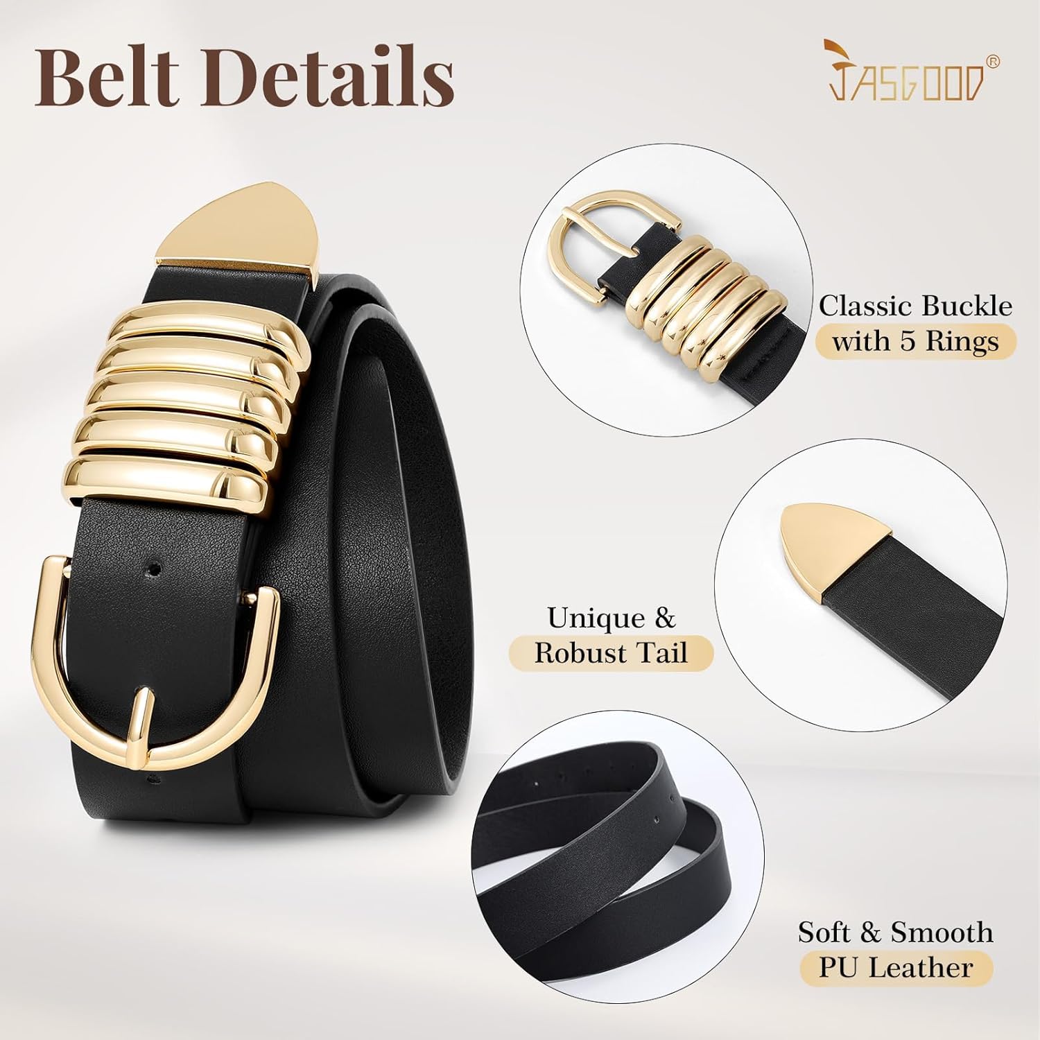 JASGOOD Women’s PU Leather Belt for Jeans Pants Dress Fashion Ladies Waist Belt with Gold Buckle - Image 2