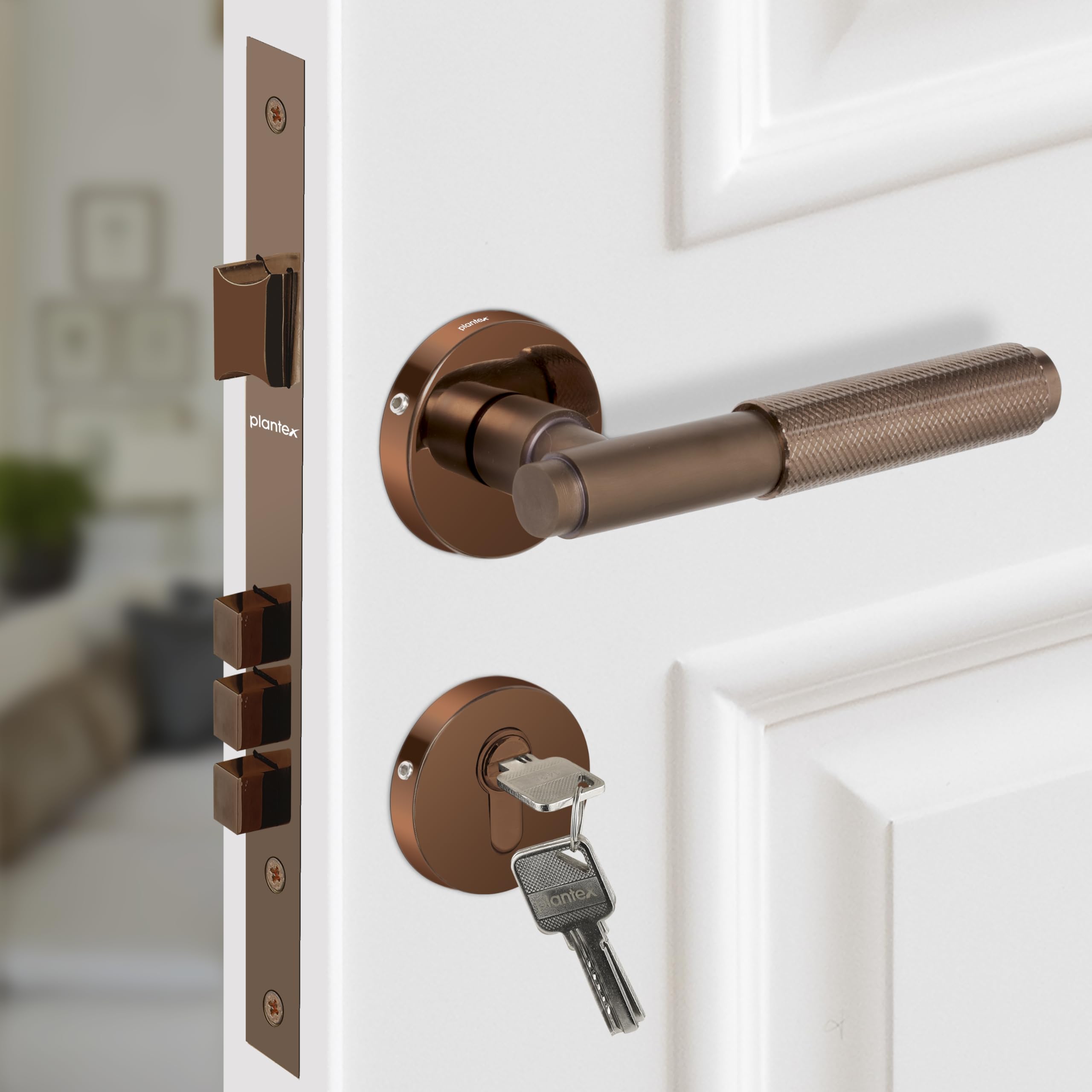Plantex Heavy Duty Door Lock – Bathroom Door Lock/Mortise Keyless Handle Set for Home/Bathroom/Store Room/Balcony/Office with Baby Latch (603 - Brass Antique) — Amazon image 7