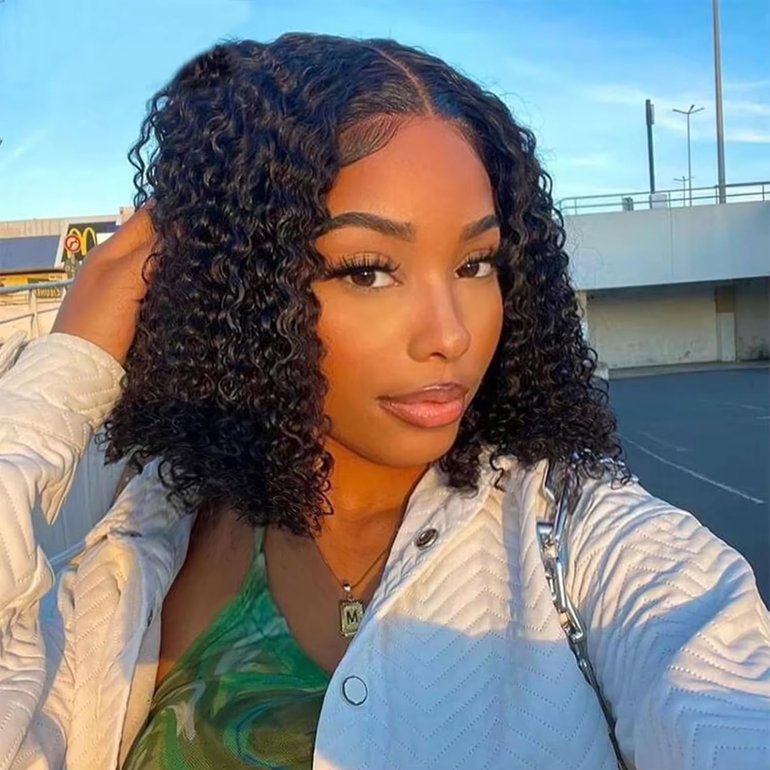 Curly Lacefront Wig 10 inches Curly Bob Human Hair Wig 10 Middle Part 13x4 Lace Front 150  main image 2