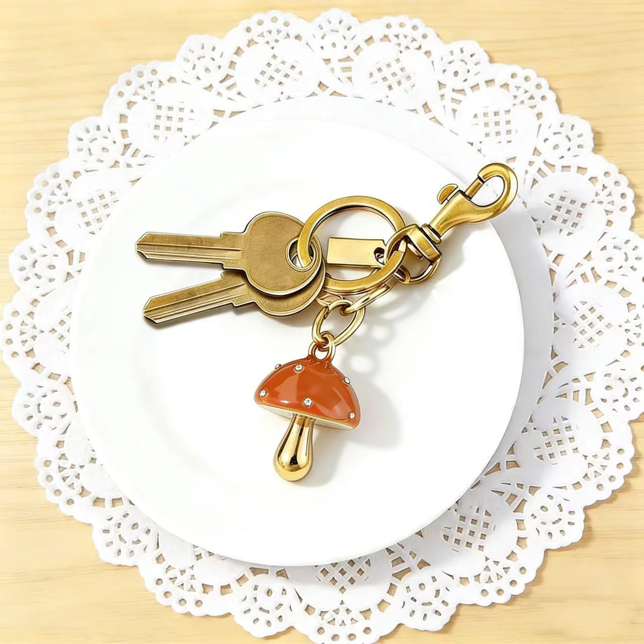 Q&D&S Mushroom Keychain, Gold Bag Charm, Purse Charm for Handbags, Tote Bags, Backpacks, Aesthetic Accessories, Gifts for Women