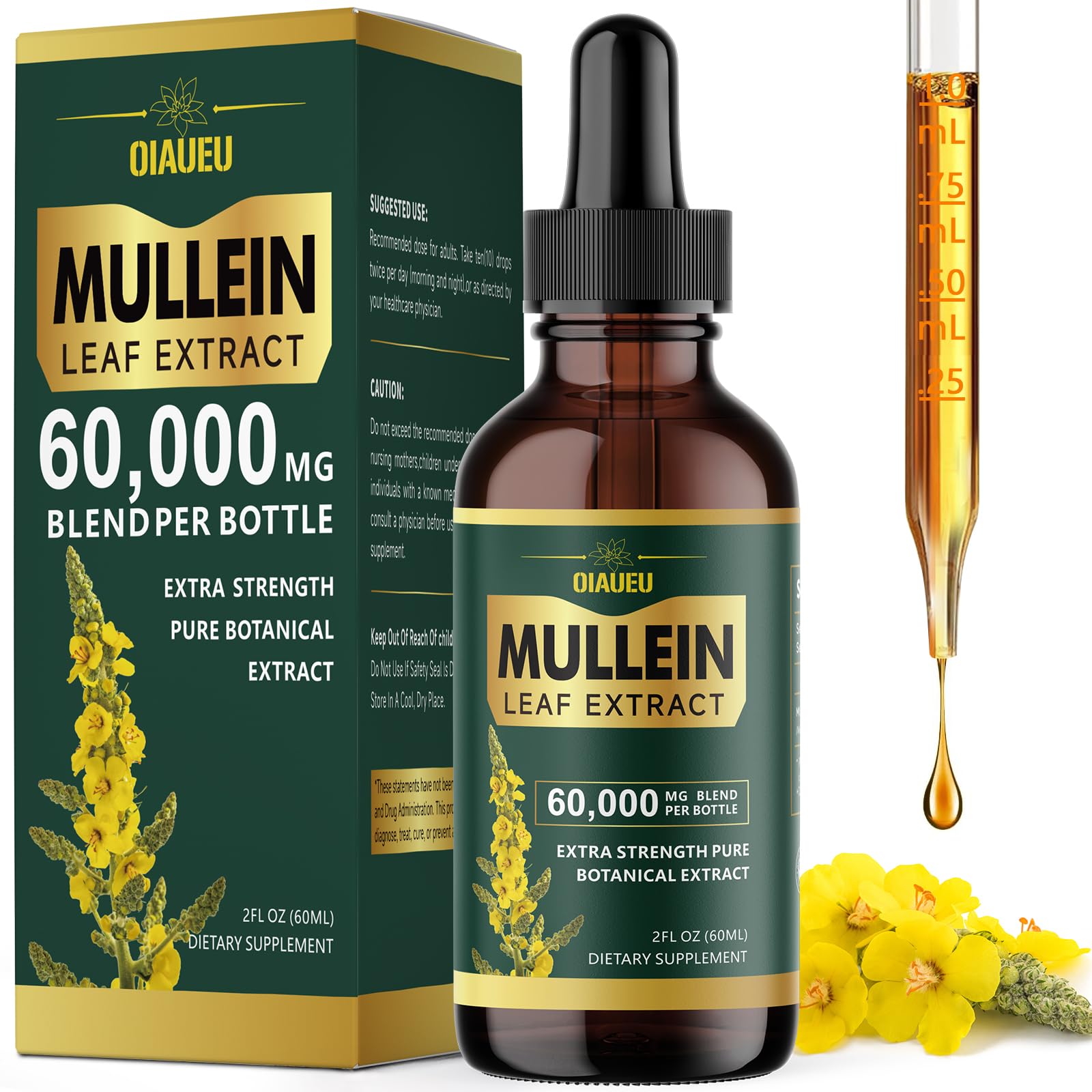 Organic Mullein Drops for Lungs, Mullein Leaf Tincture Support Lung Cleanse, Natural Supplement Liquid Extract for Lung Detox and Respiratory Health, Vegan, 2 fl oz
