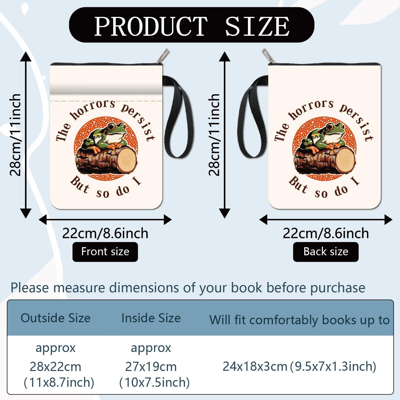CRASPIRE Frog Book Covers Animal Book Protector Book Sleeve for Paperbacks Washable Fabric Cloth Book Cover with Zipper and Extra Sleeve Pocket for Book Lovers Classmate Gifts - Image 2
