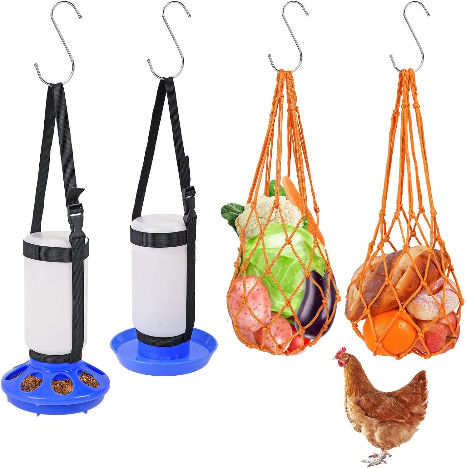 3. High-Capacity Chicken Feeder & Waterer Combo Set Spillproof Design for Livestock Care & Vegetable Storage Automatic Poultry Feeder
