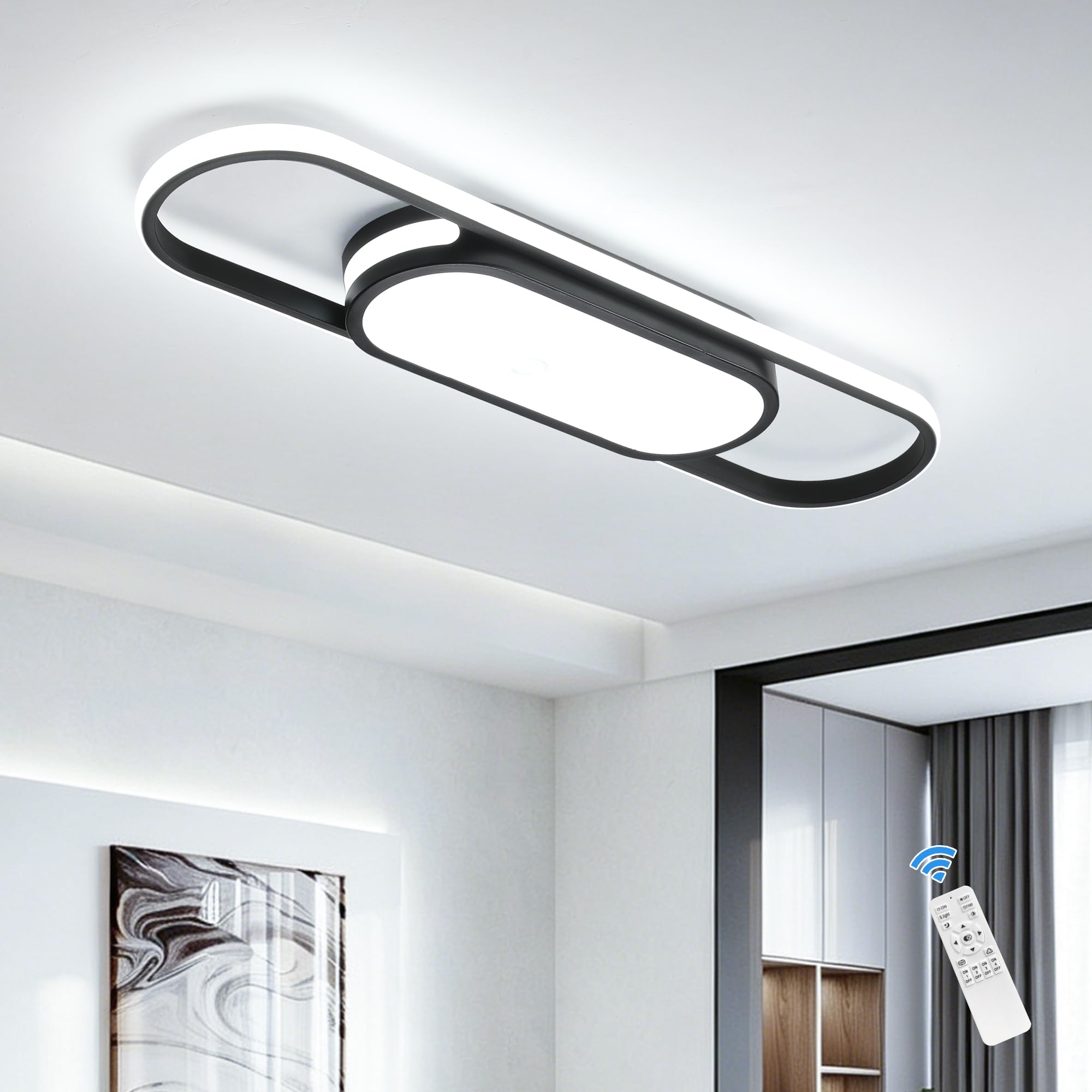 Oninio Plafoniera LED Soffitto 70cm Moderna Plafoniera Dimmerabile Lampada da Soffitto 40w lampada da soffitto per Soggiorno Camera da letto (Nero)