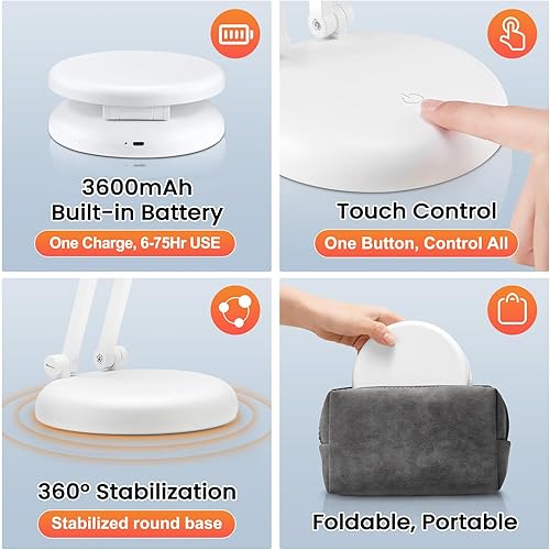 Miniatura 6 de PIKOY Lámpara recargable inalámbrica con pilas, 3600 mAh, lámpara de mesa LED inalámbrica de 10 brillo, pequeña mini luz portátil con pilas para