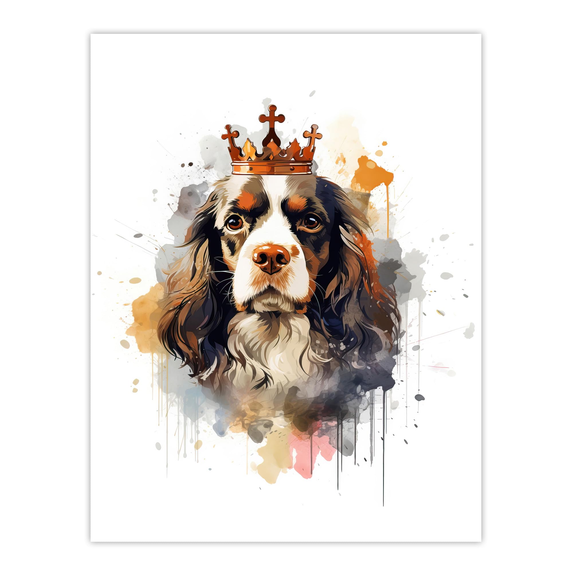 Artery8 King Charles Spaniel with Crown Dog Lover Watercolour Pet Portrait Artwork Poster W18" x H24"