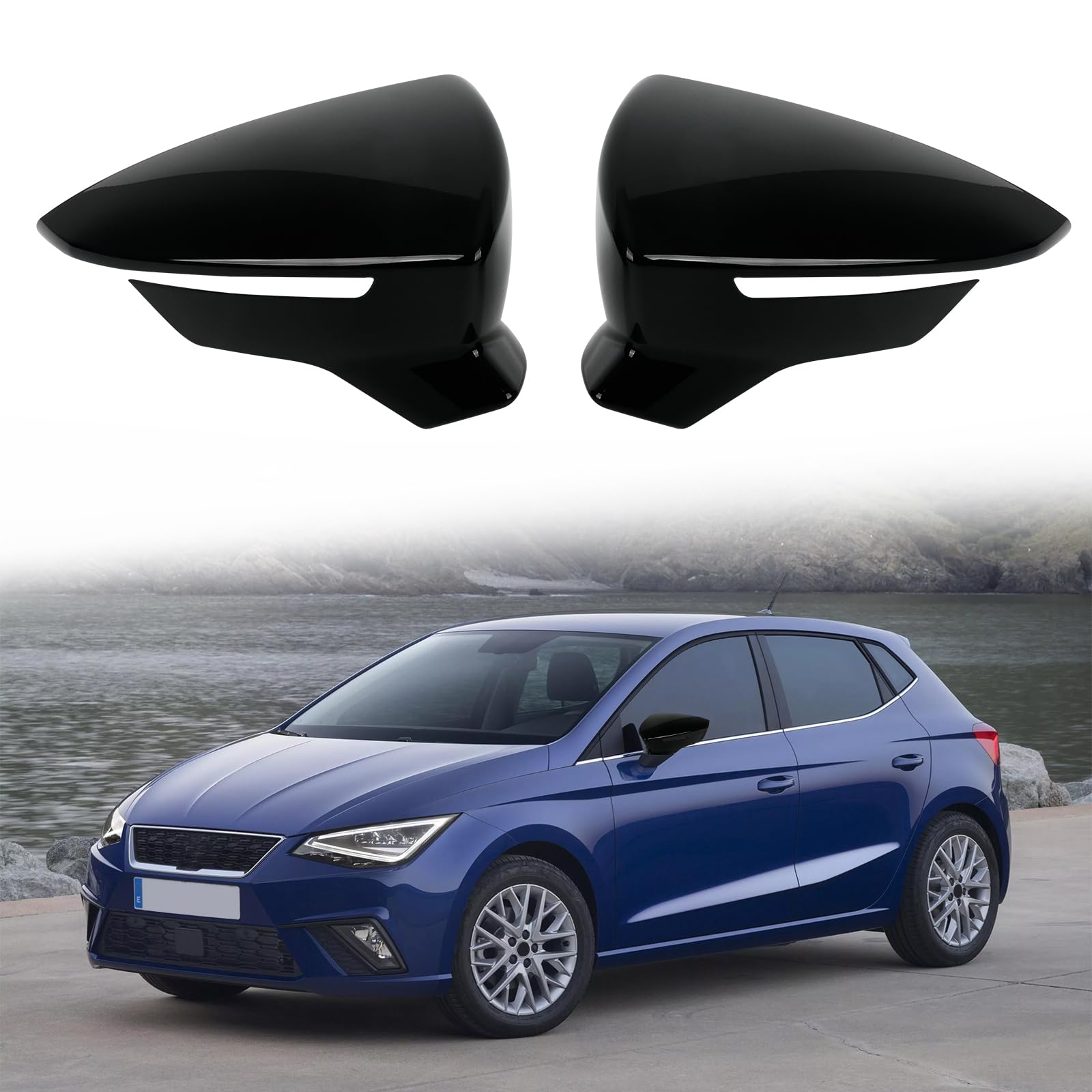 Capuchon de Rétroviseur Compatible avec Seat Ibiza MK5 2017-2020 Leon MK3 5F ST/FR/Cupra 2012-2020 Arona KJ7 2017-2020, Couvercle Capuchon de Rétroviseur Extérieur - 1 Paire Noir