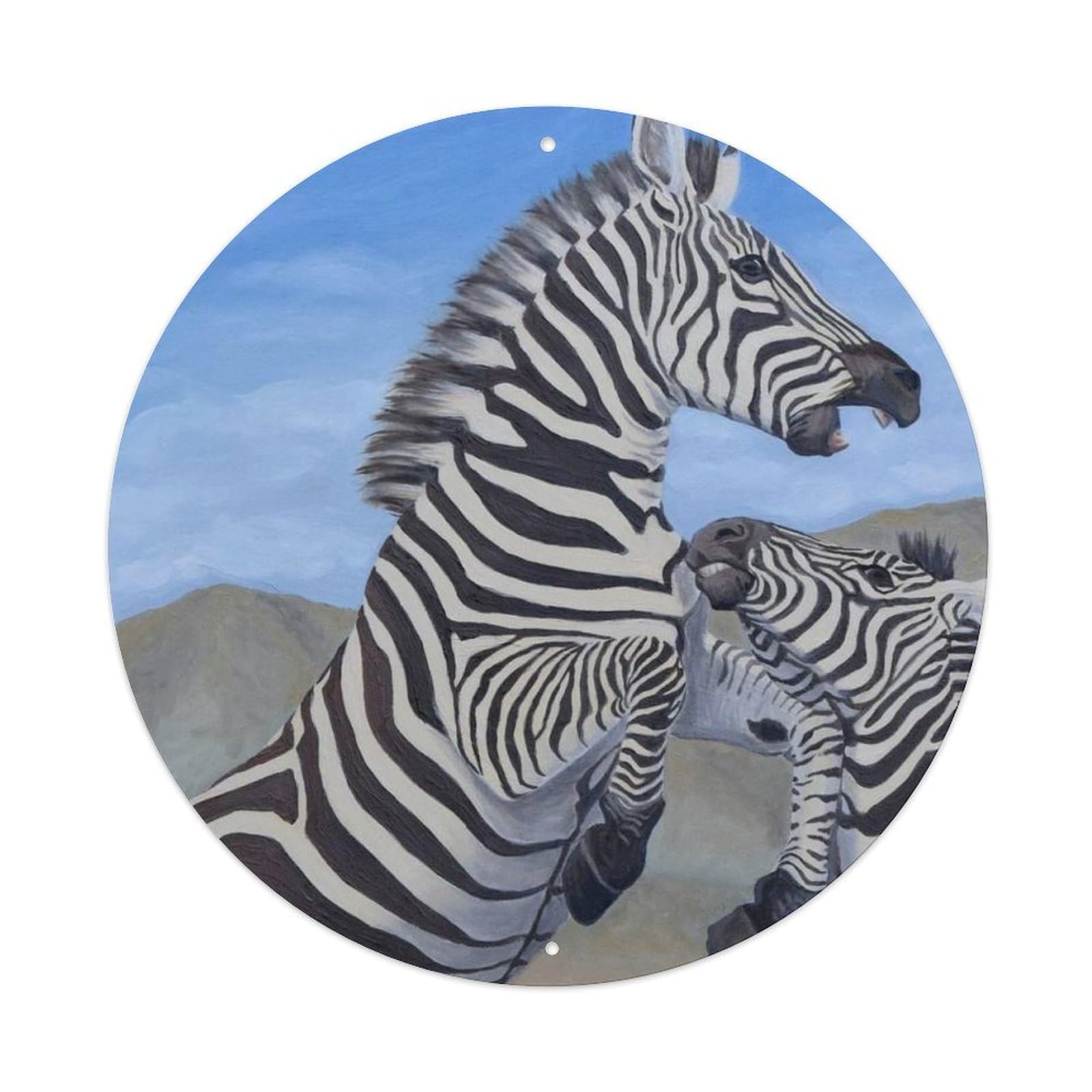 Wildlife Artwork Two Fighting Zebras Metal Tin Sign
