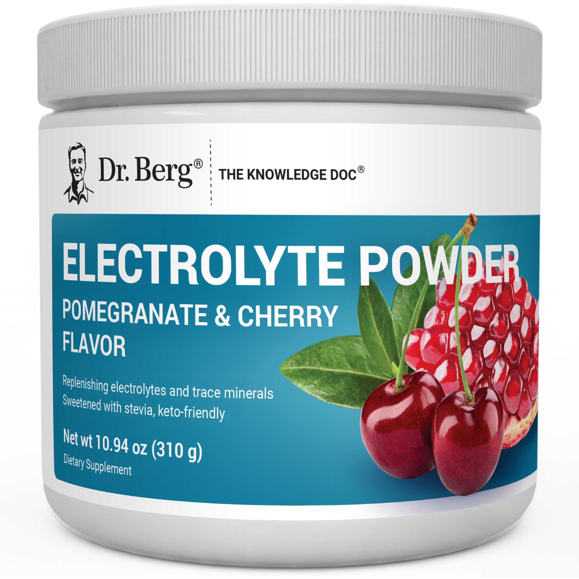 Dr. Berg Zero Sugar Hydration Keto Electrolyte Powder - Enhanced w/ 1000 mg of Potassium & Real Pink Himalayan Salt (NOT Table Salt) - Pomegranate and Cherry Hydration Drink Supplement - 50 Servings