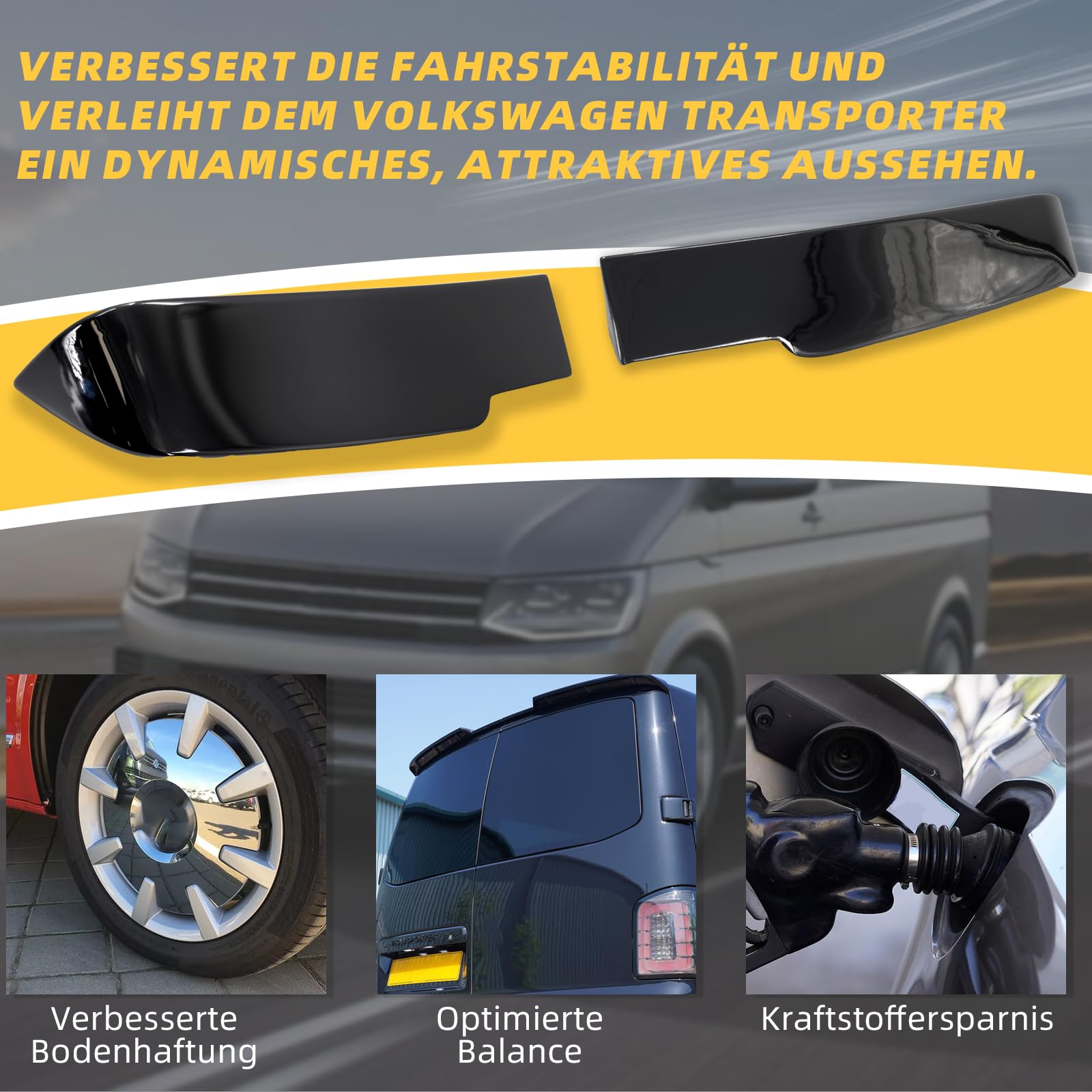 Dachspoiler Heckspoiler für VW Transporter T5 T5.1 T6 T6.1 hintere Doppel-Hecktüren in Glanzschwarz