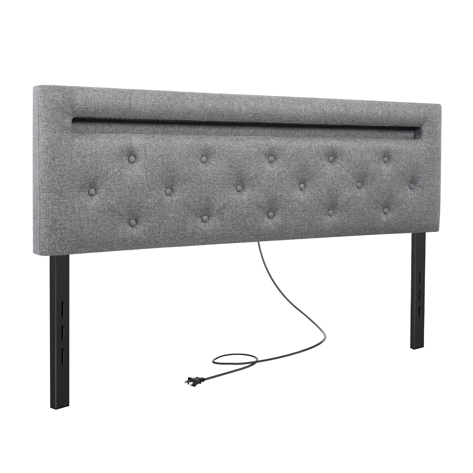 HAUSOURCE Headboards for Queen Size Bed with LED Light & USB Post Upholstered Queen Headboard with Adjustable Height Linen Fabric Padded Headboard for Queen Size Bed Mordern Head Board for Bedroom
